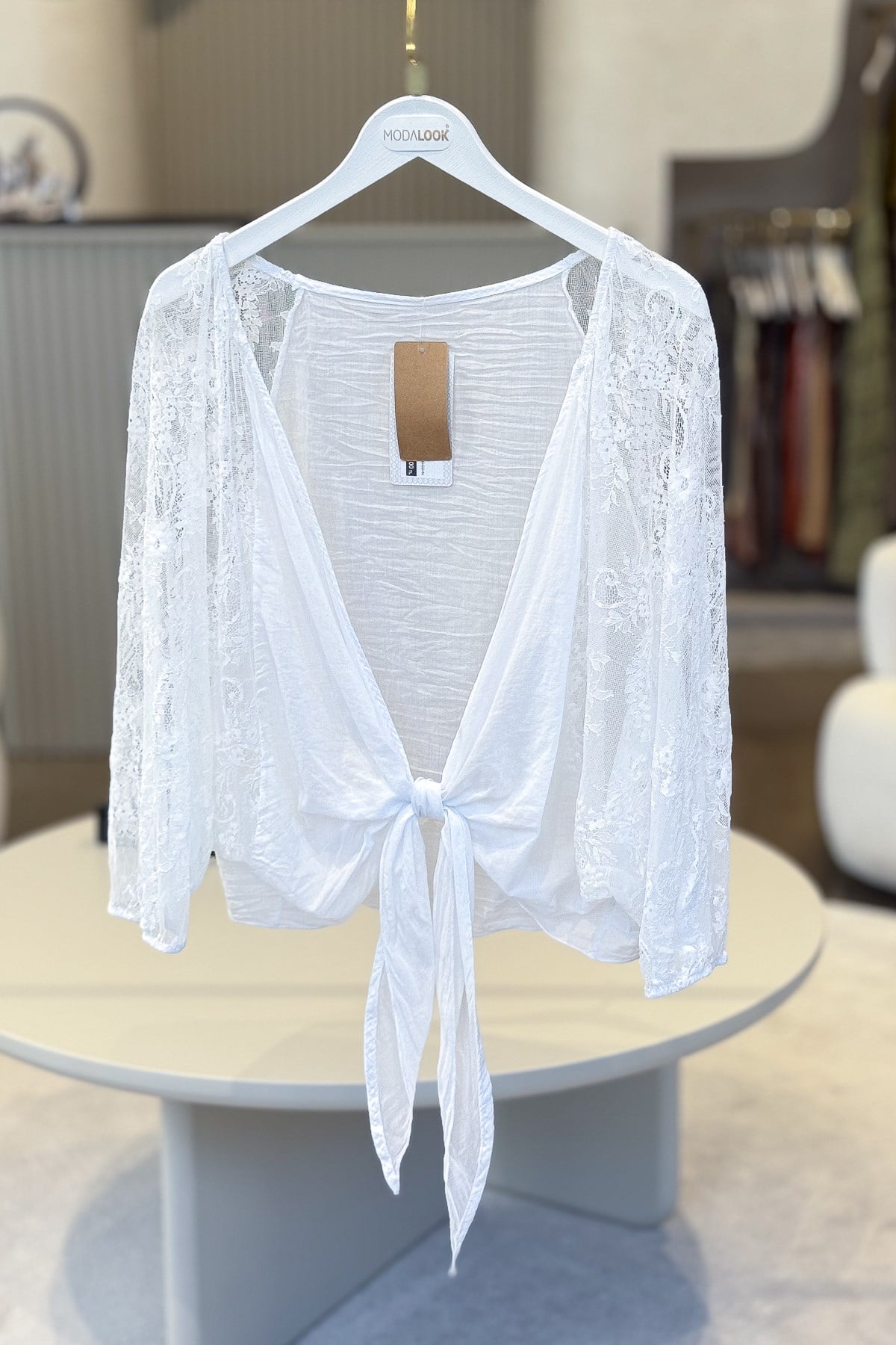 Kolları Dantelli Bolero Beyaz RenkCEKET