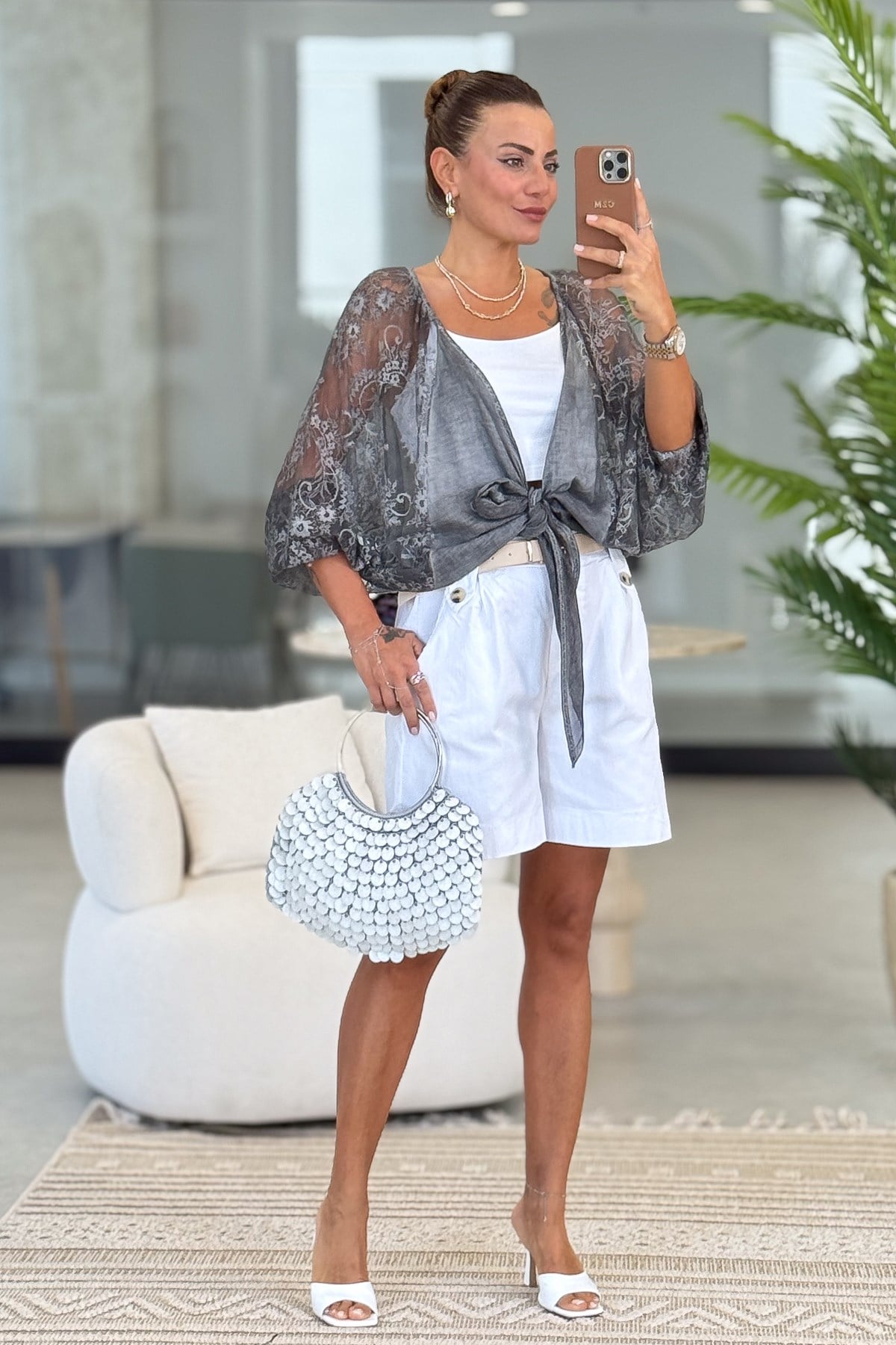 Kolları Dantelli Bolero Füme RenkCEKET