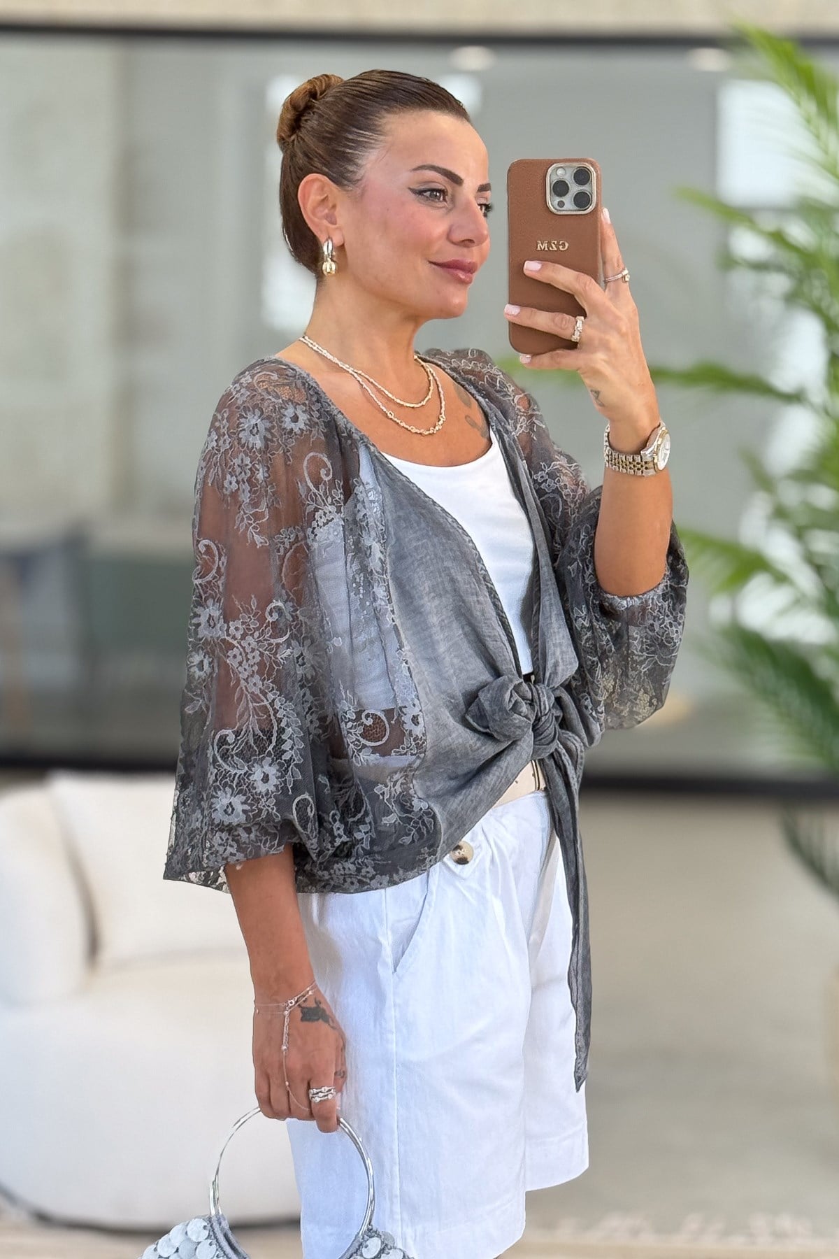 Kolları Dantelli Bolero Füme RenkCEKET