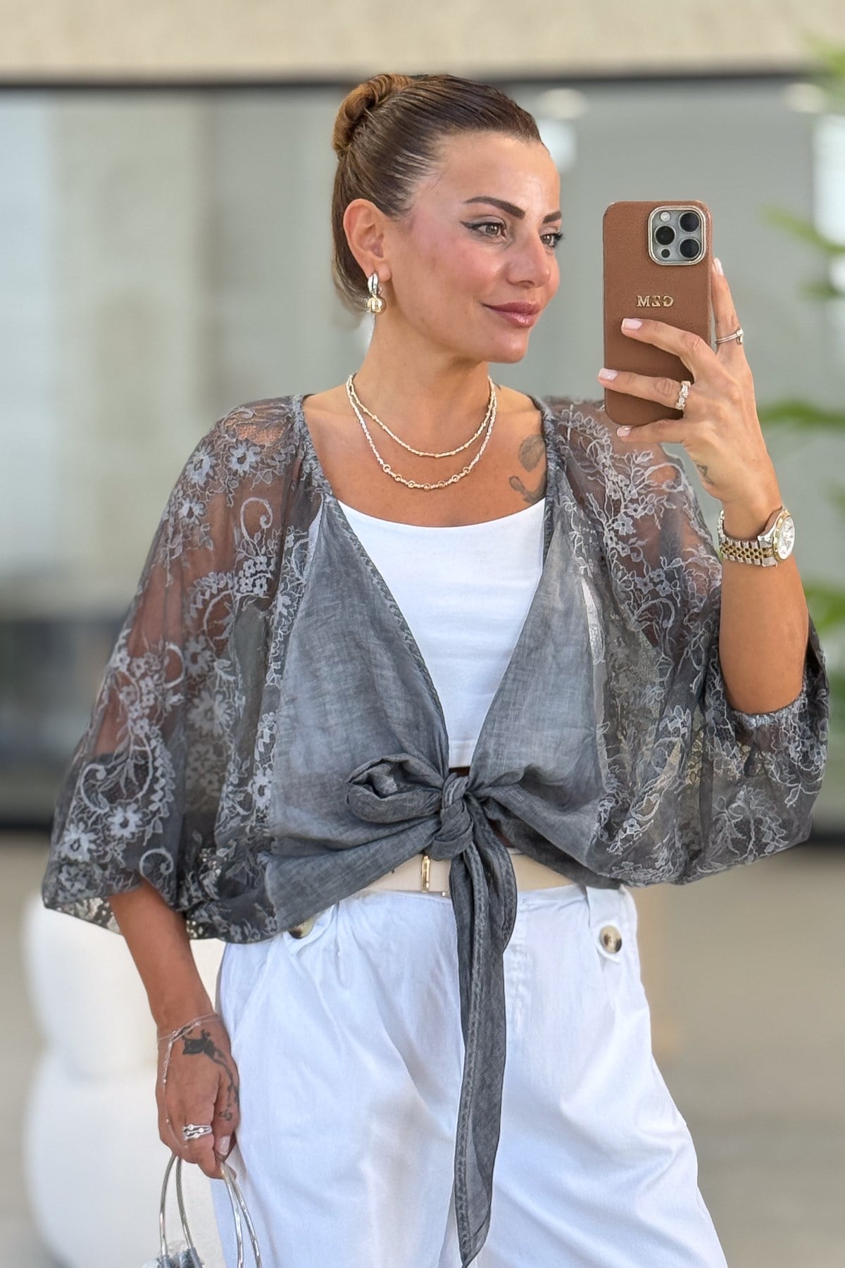 Kolları Dantelli Bolero Füme RenkCEKET