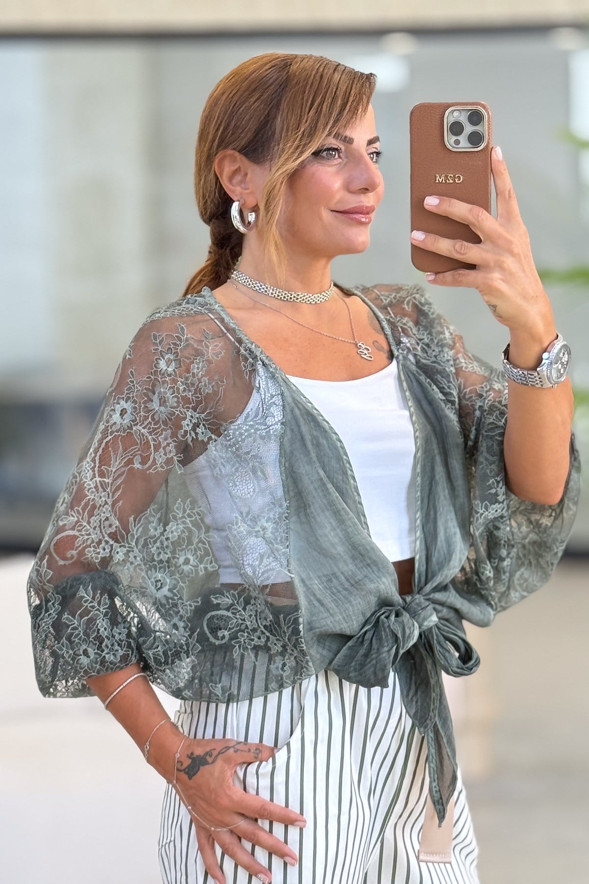Kolları Dantelli Bolero Haki RenkCEKET