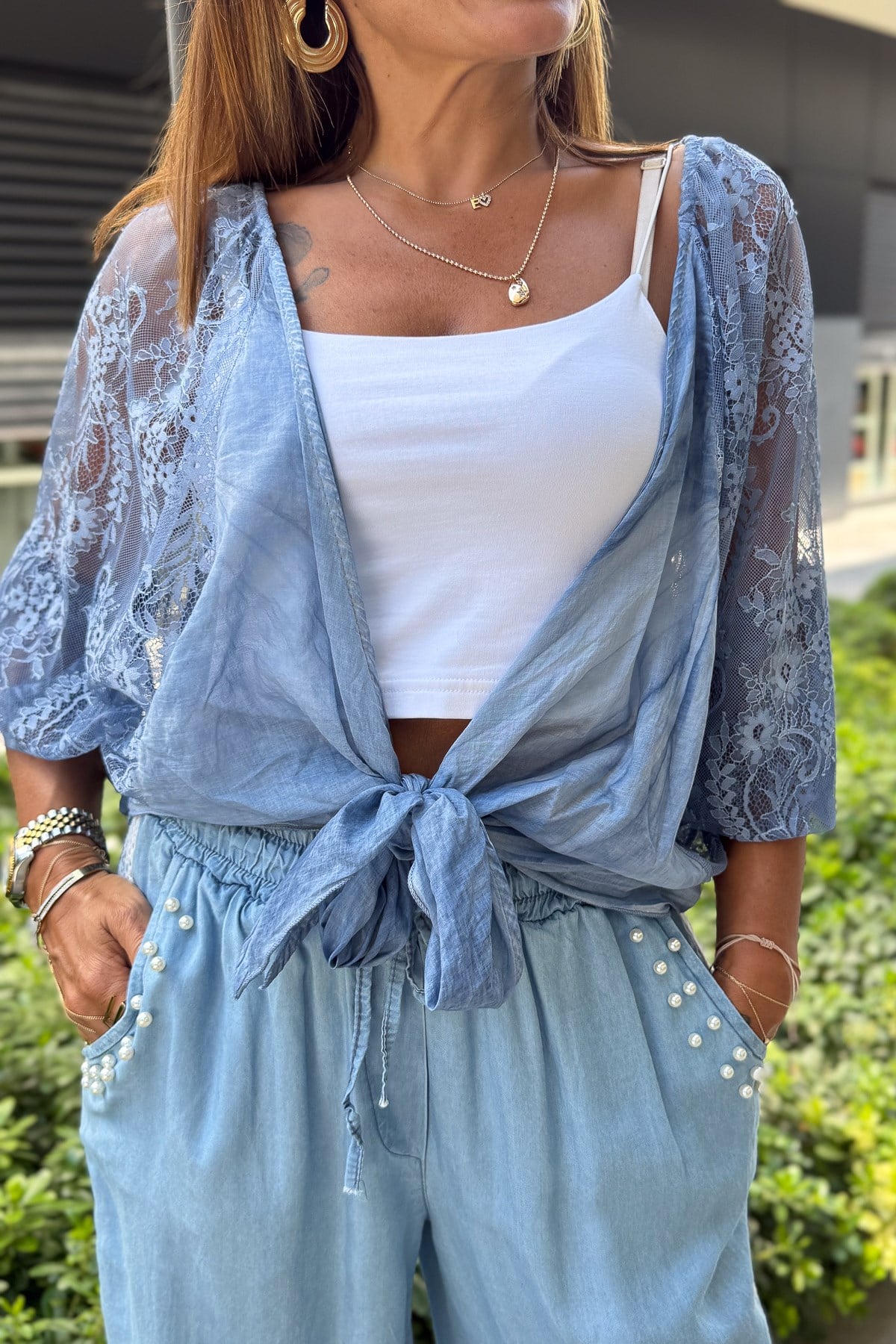 Kolları Dantelli Bolero İndigo RenkCEKET