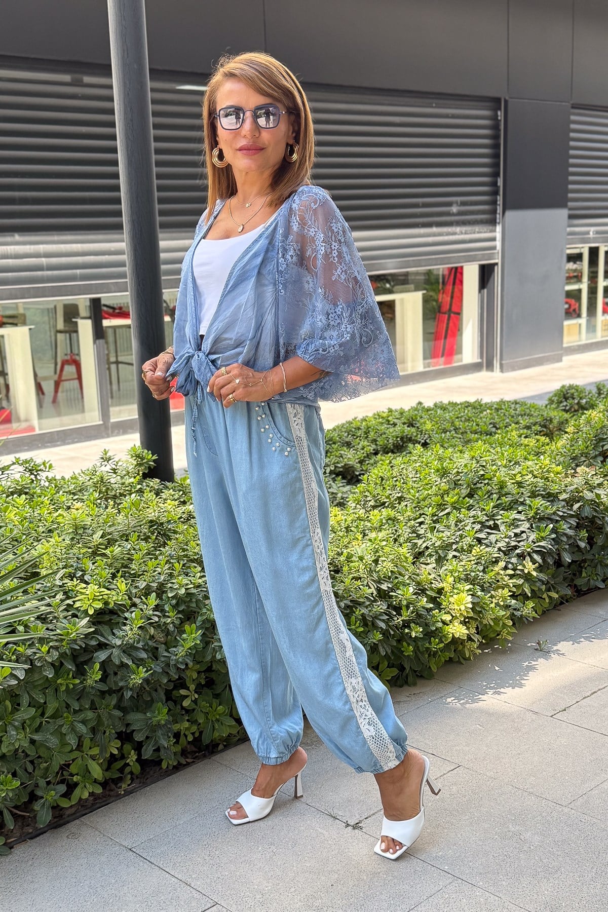Kolları Dantelli Bolero İndigo RenkCEKET