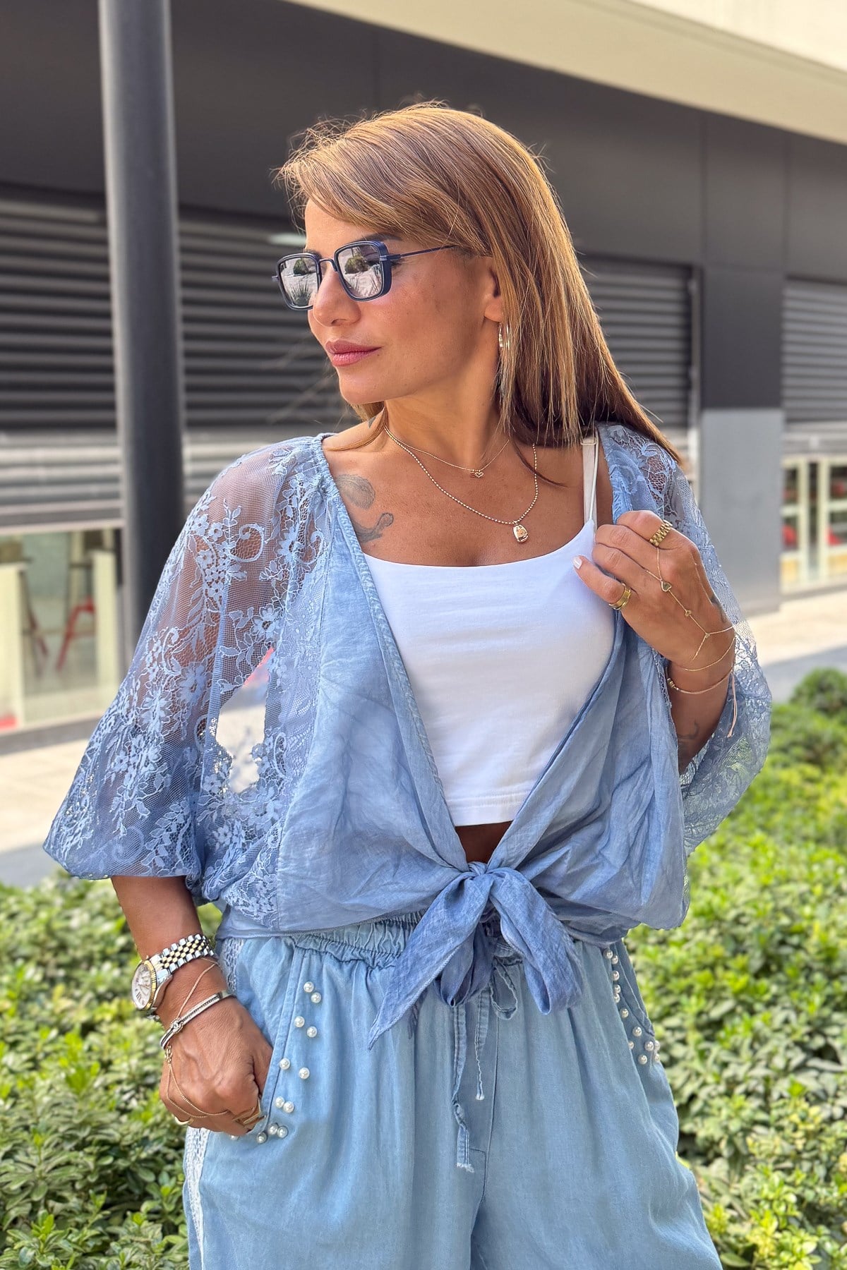 Kolları Dantelli Bolero İndigo RenkCEKET