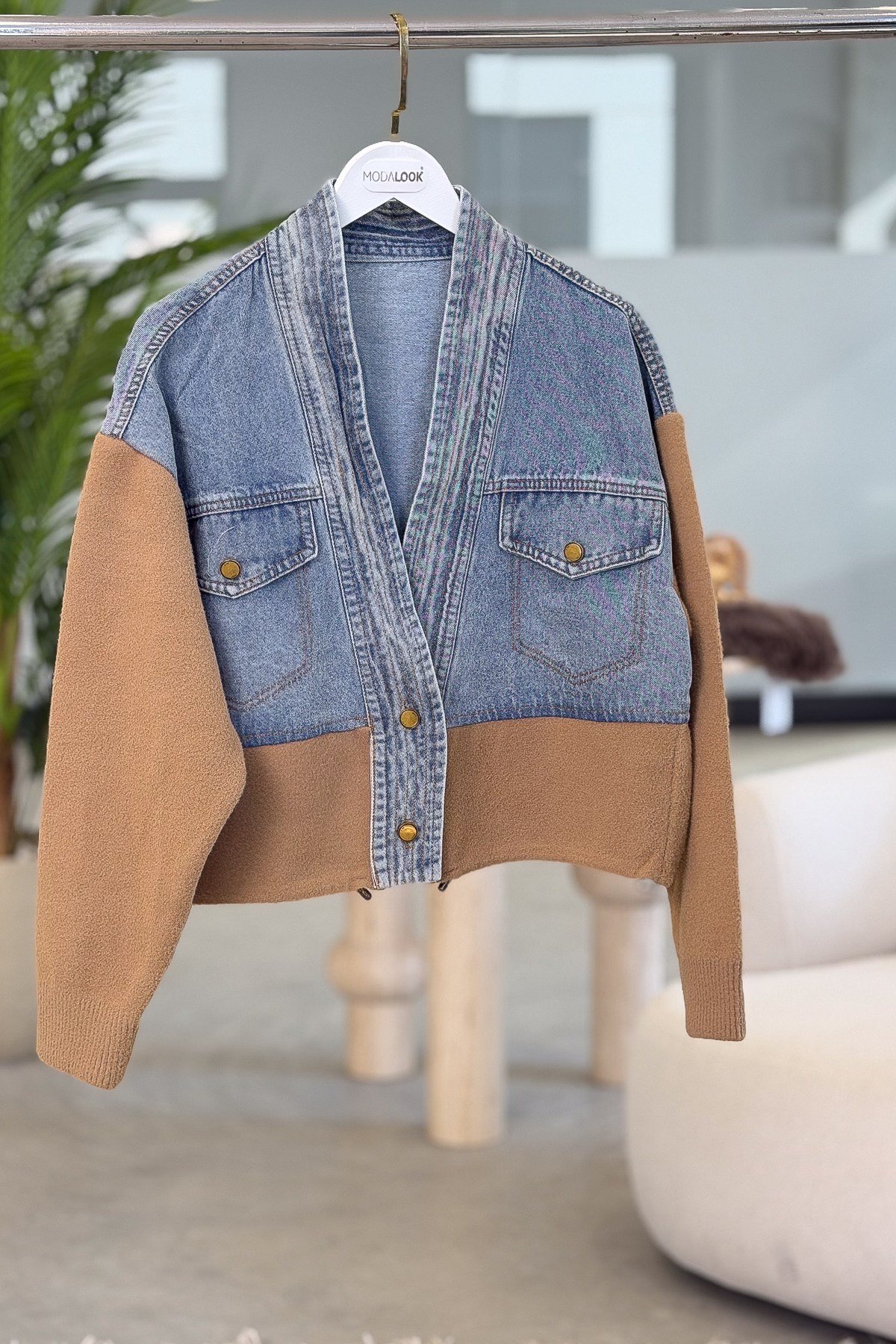 Kot Ve Angora Kumaşlı Bomber Ceket Camel RenkCEKET