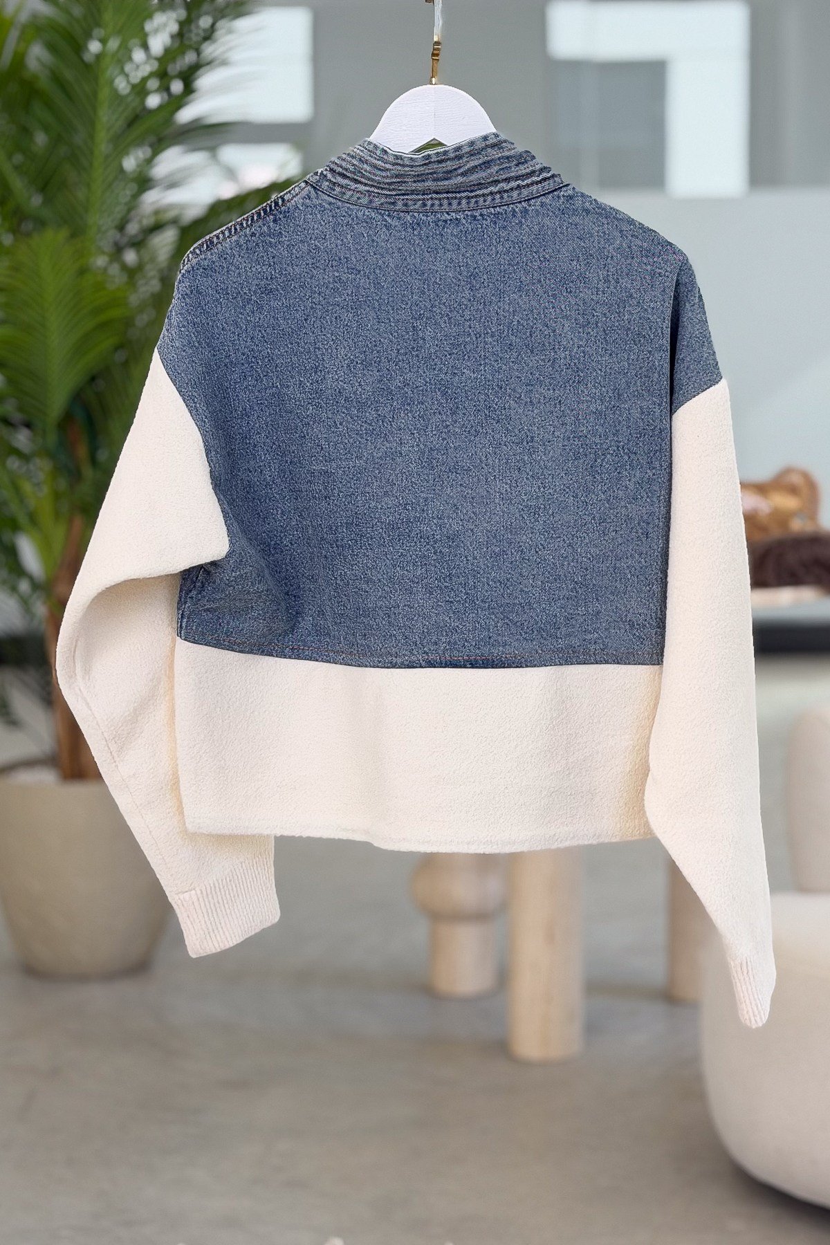 Kot Ve Angora Kumaşlı Bomber Ceket Krem RenkCEKET