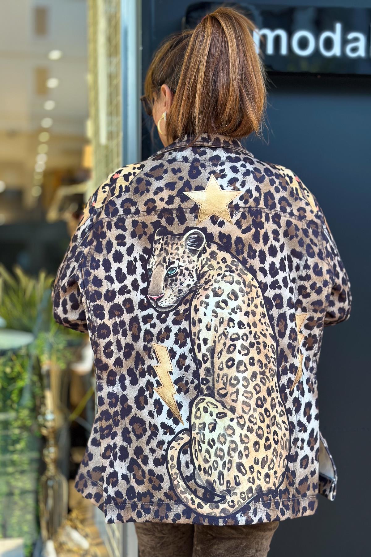 Leopar Desenli Kaşe Blazer Ceket Bej RenkCEKET