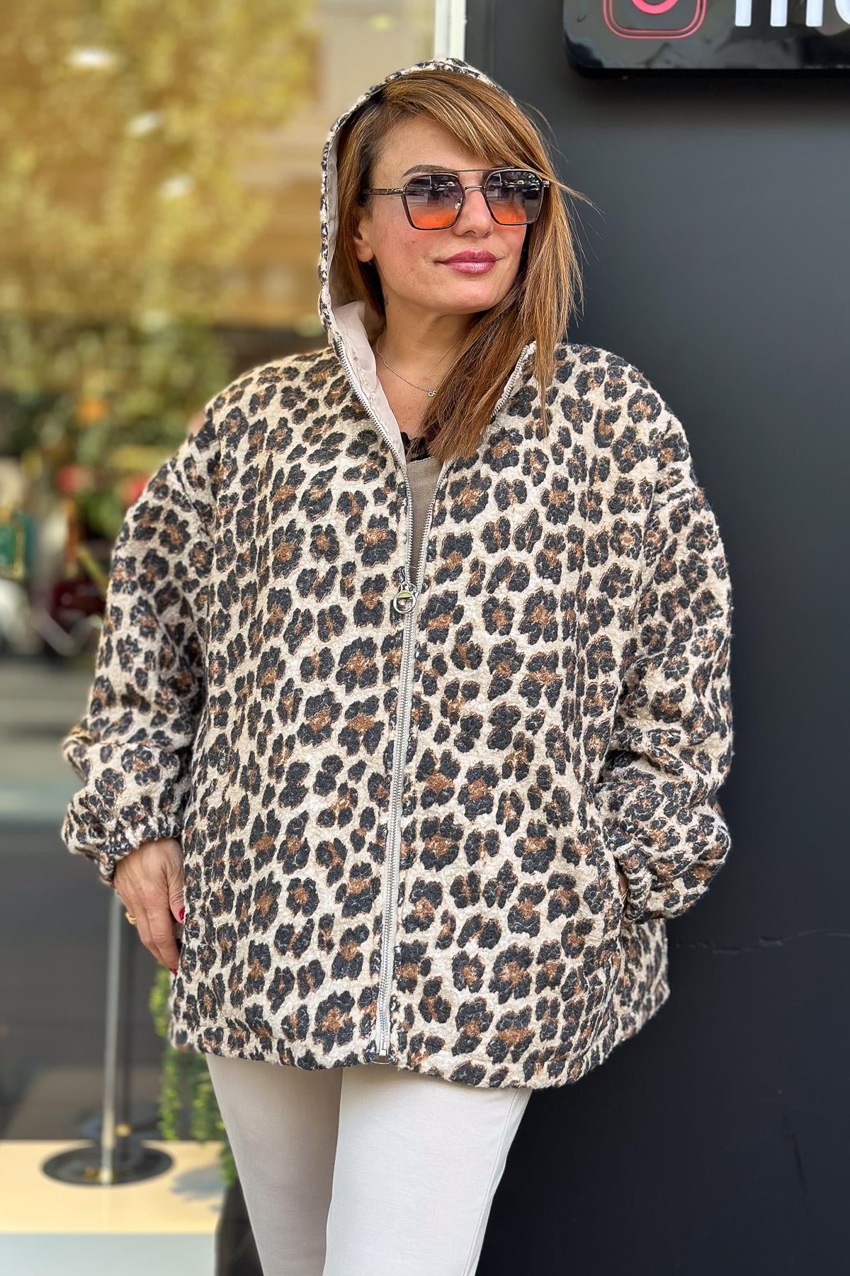 Leopar Desenli Keçe Kaban Bej RenkMONT & KABAN