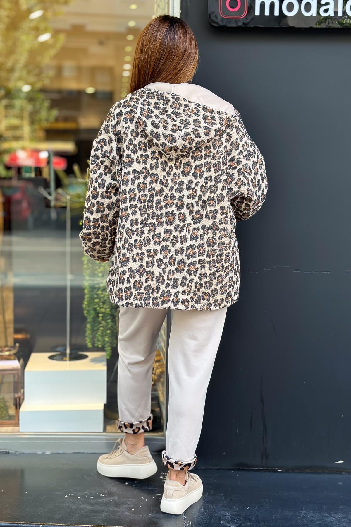 Leopar Desenli Keçe Kaban Bej RenkMONT & KABAN