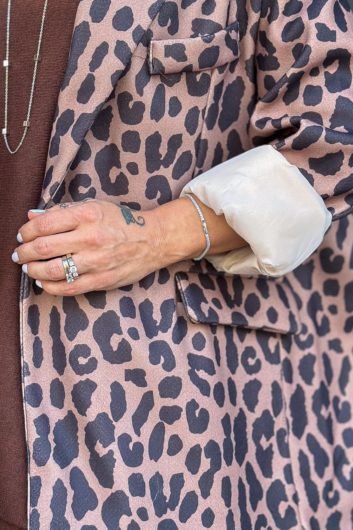 Leopar Desenli Oversize Kaşe Blazer Ceket Kahverengi RenkCEKET