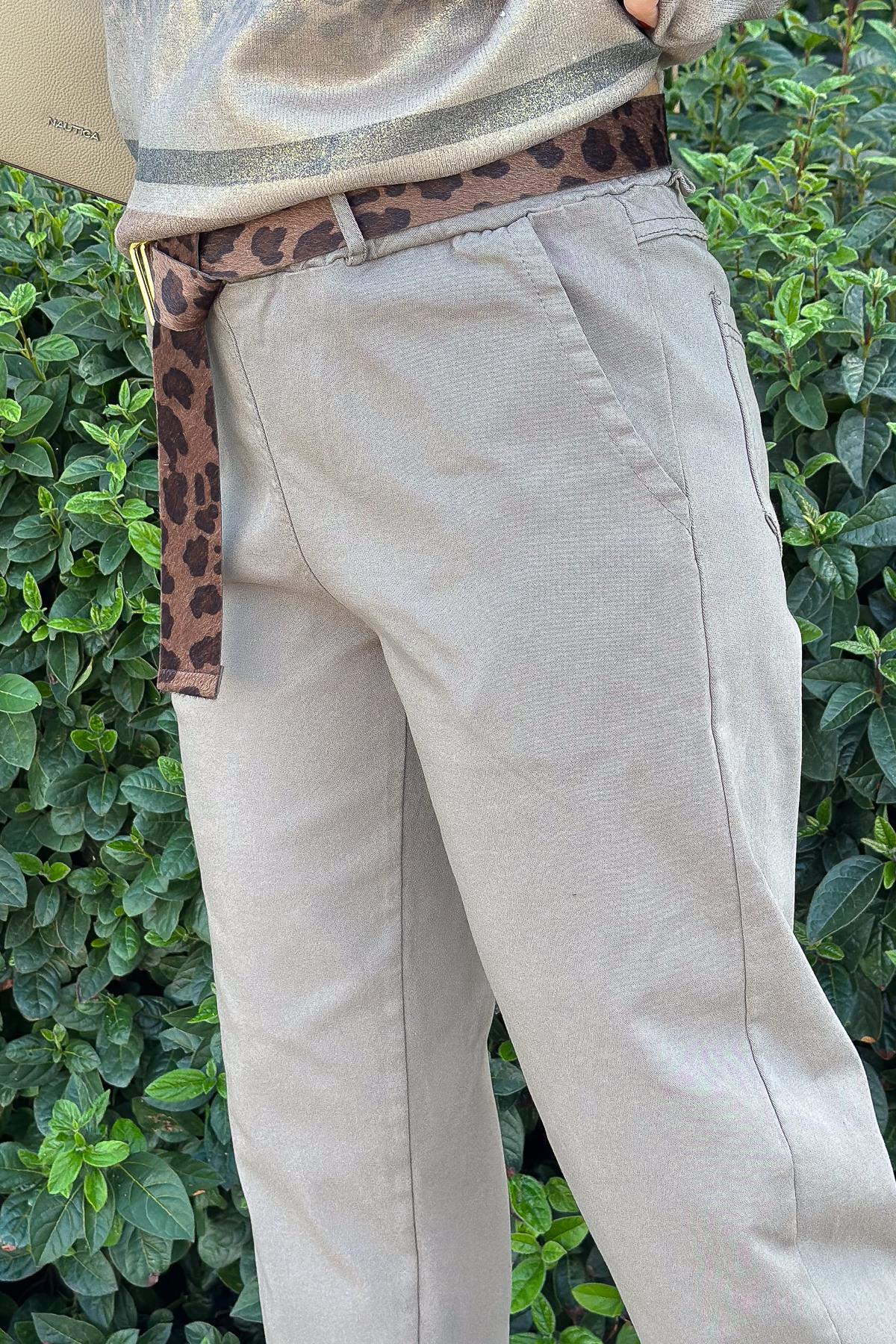 Leopar Kemerli Basic Likralı Pantolon Vizon RenkPANTOLON