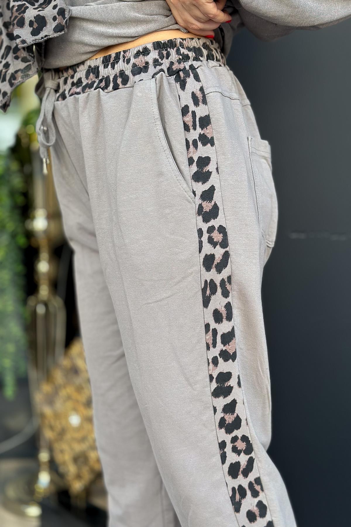 Leopar Şeritli Eşorfman Vizon RenkPANTOLON