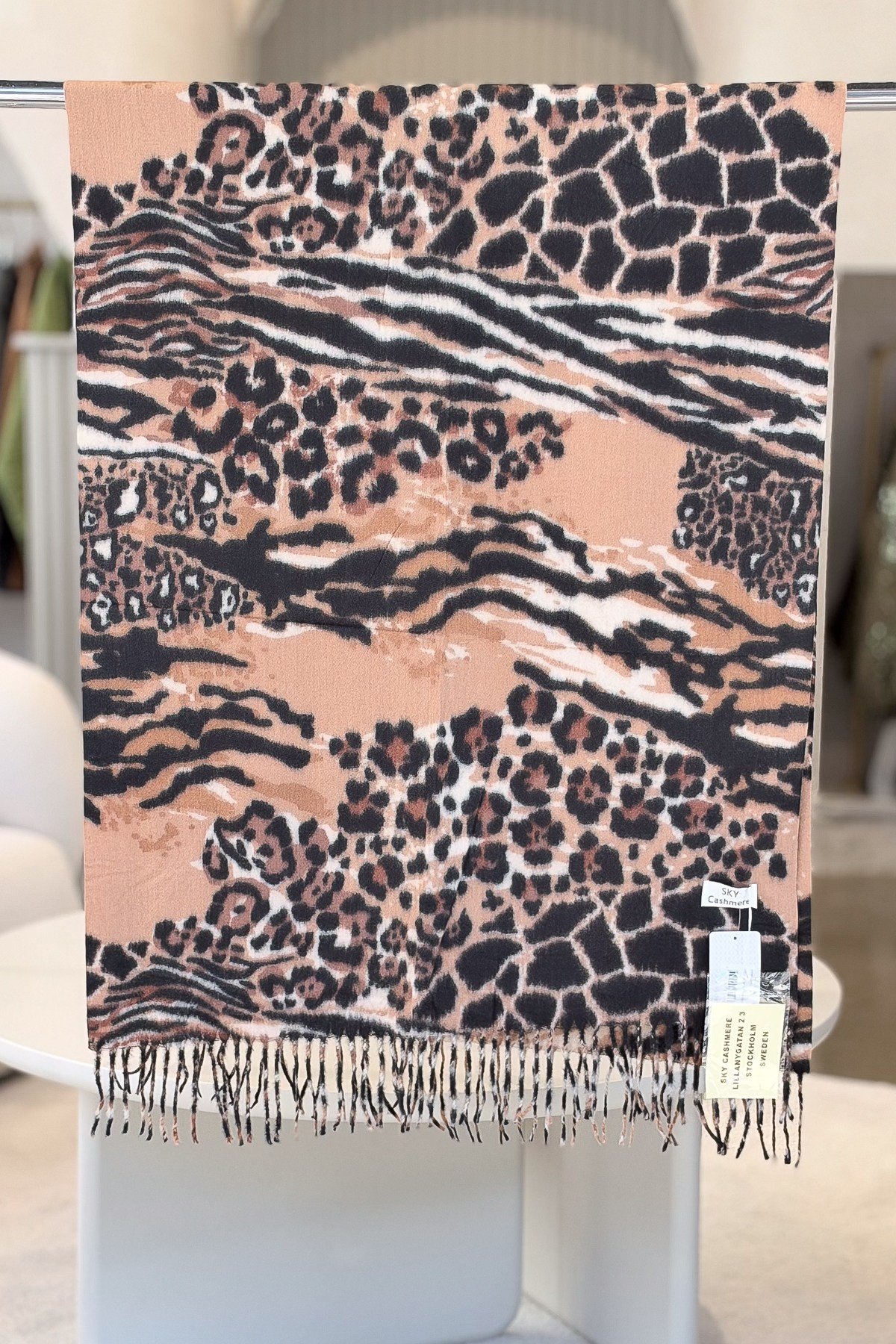 Leopar Ve Zebra Desenli Kaşmir Şal Camel RenkŞAL & FULAR