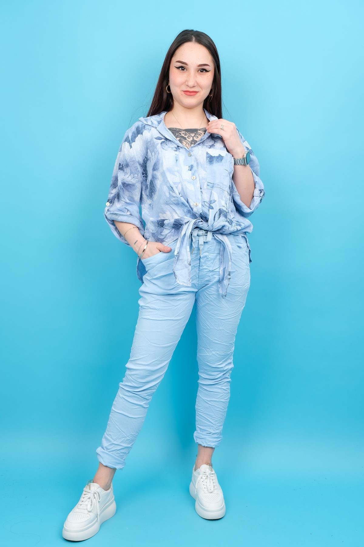 Likralı Düz Basic Pantolon Bebe Mavi RenkPANTOLON