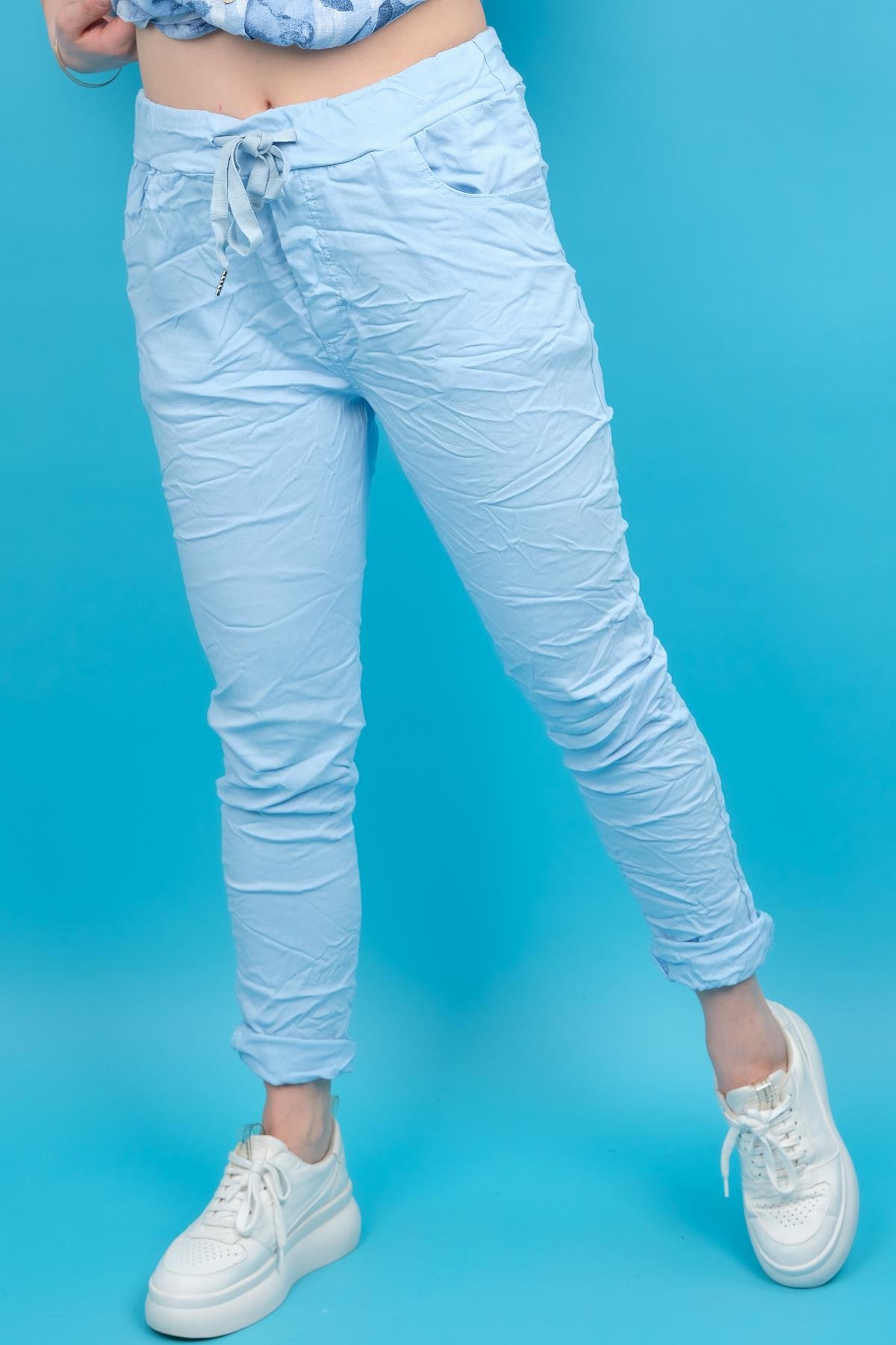 Likralı Düz Basic Pantolon Bebe Mavi RenkPANTOLON