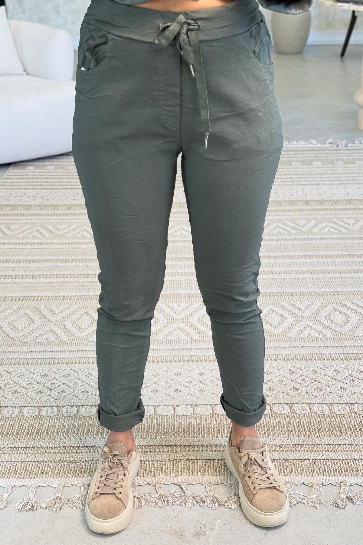 Likralı Düz Basic Pantolon Haki RenkPANTOLON