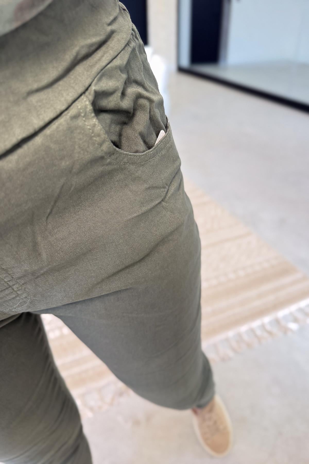 Likralı Düz Basic Pantolon Haki RenkPANTOLON