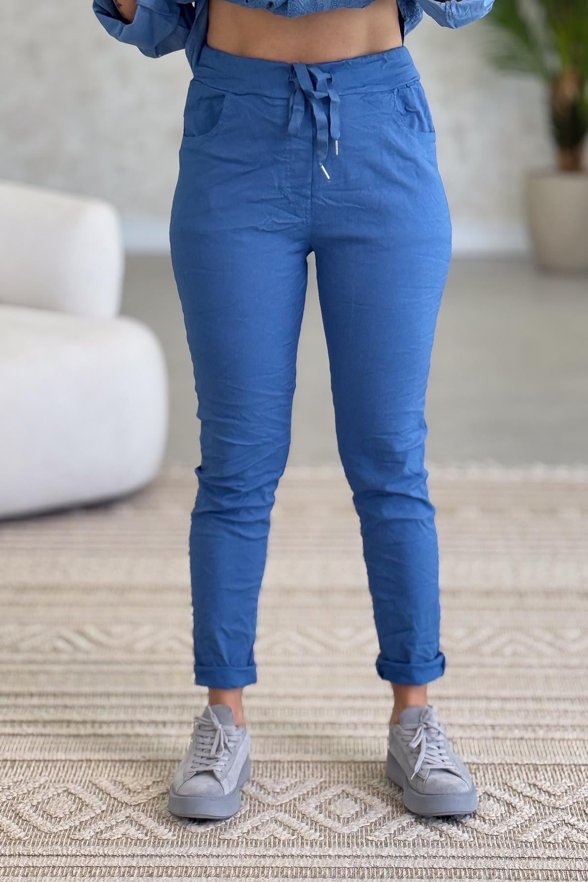 Likralı Düz Basic Pantolon İndigo RenkPANTOLON
