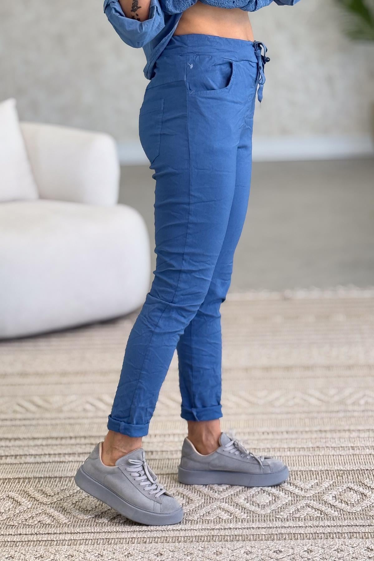 Likralı Düz Basic Pantolon İndigo RenkPANTOLON
