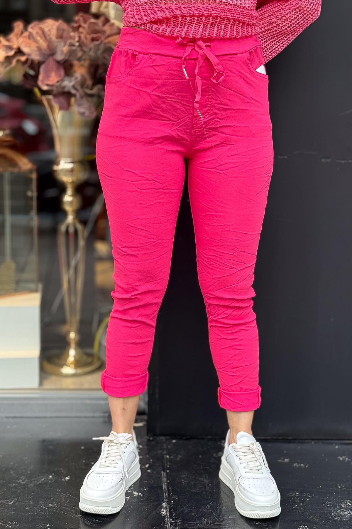 Likralı Düz Basic Pantolon Koyu Pembe RenkPANTOLON