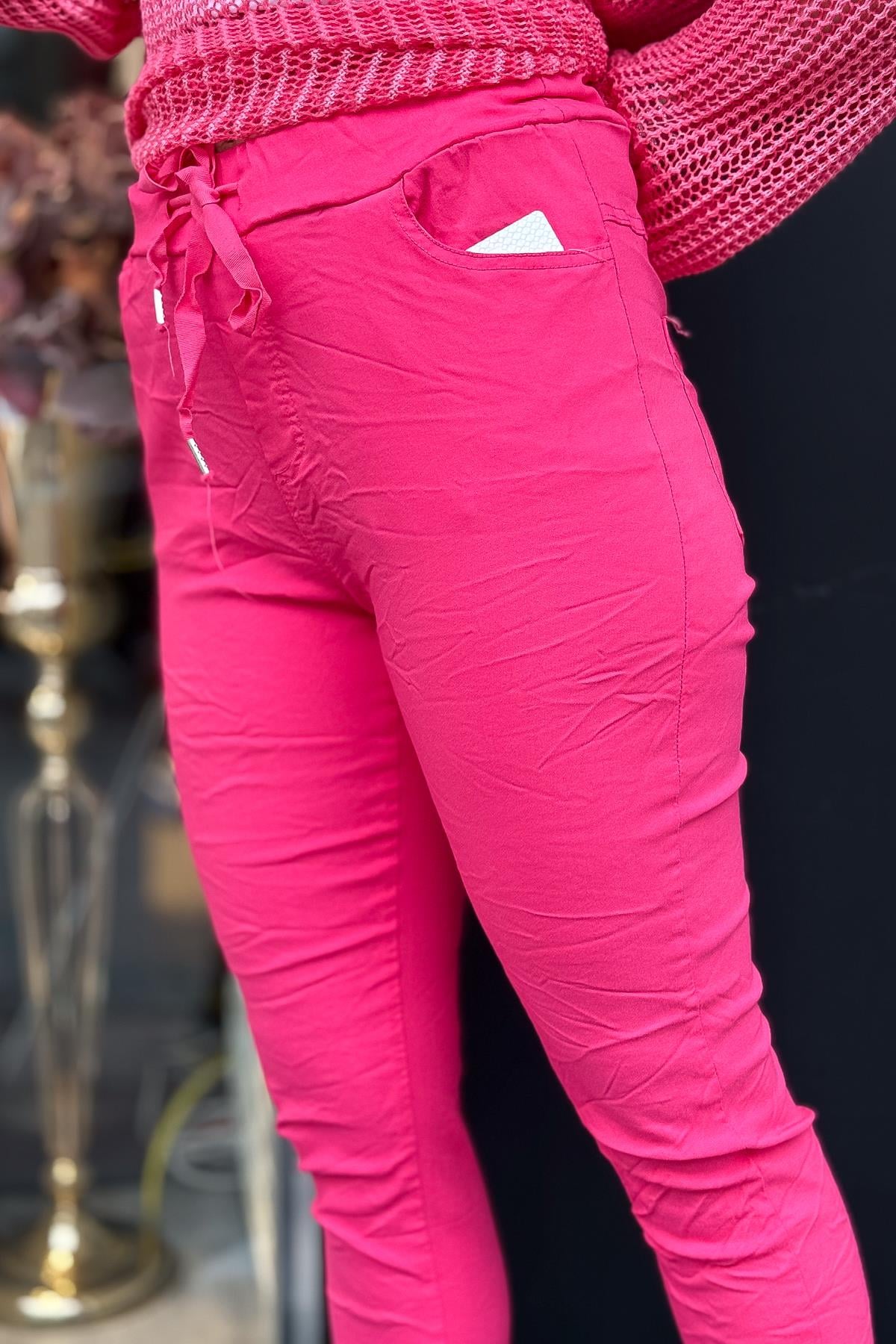 Likralı Düz Basic Pantolon Koyu Pembe RenkPANTOLON