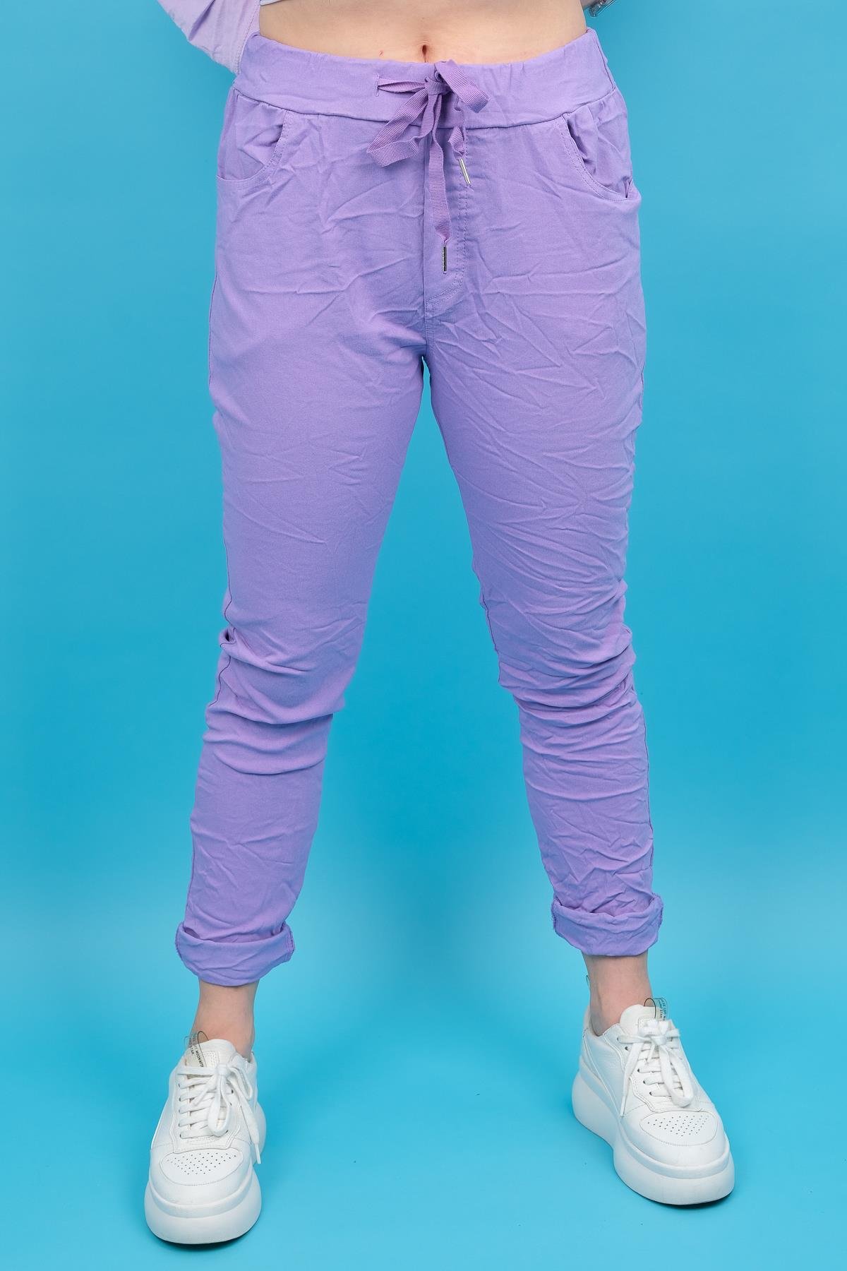 Likralı Düz Basic Pantolon Lila RenkPANTOLON