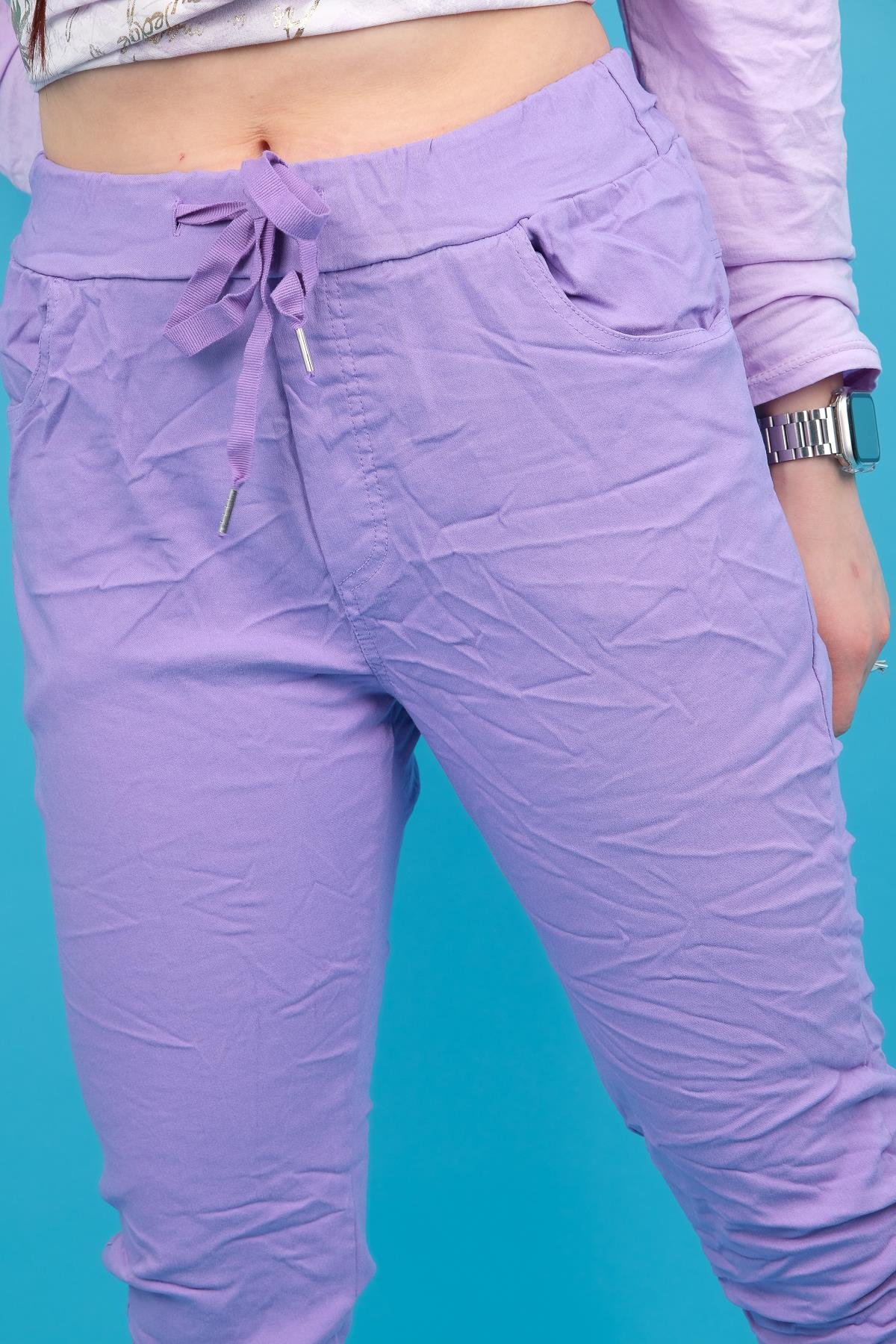 Likralı Düz Basic Pantolon Lila RenkPANTOLON