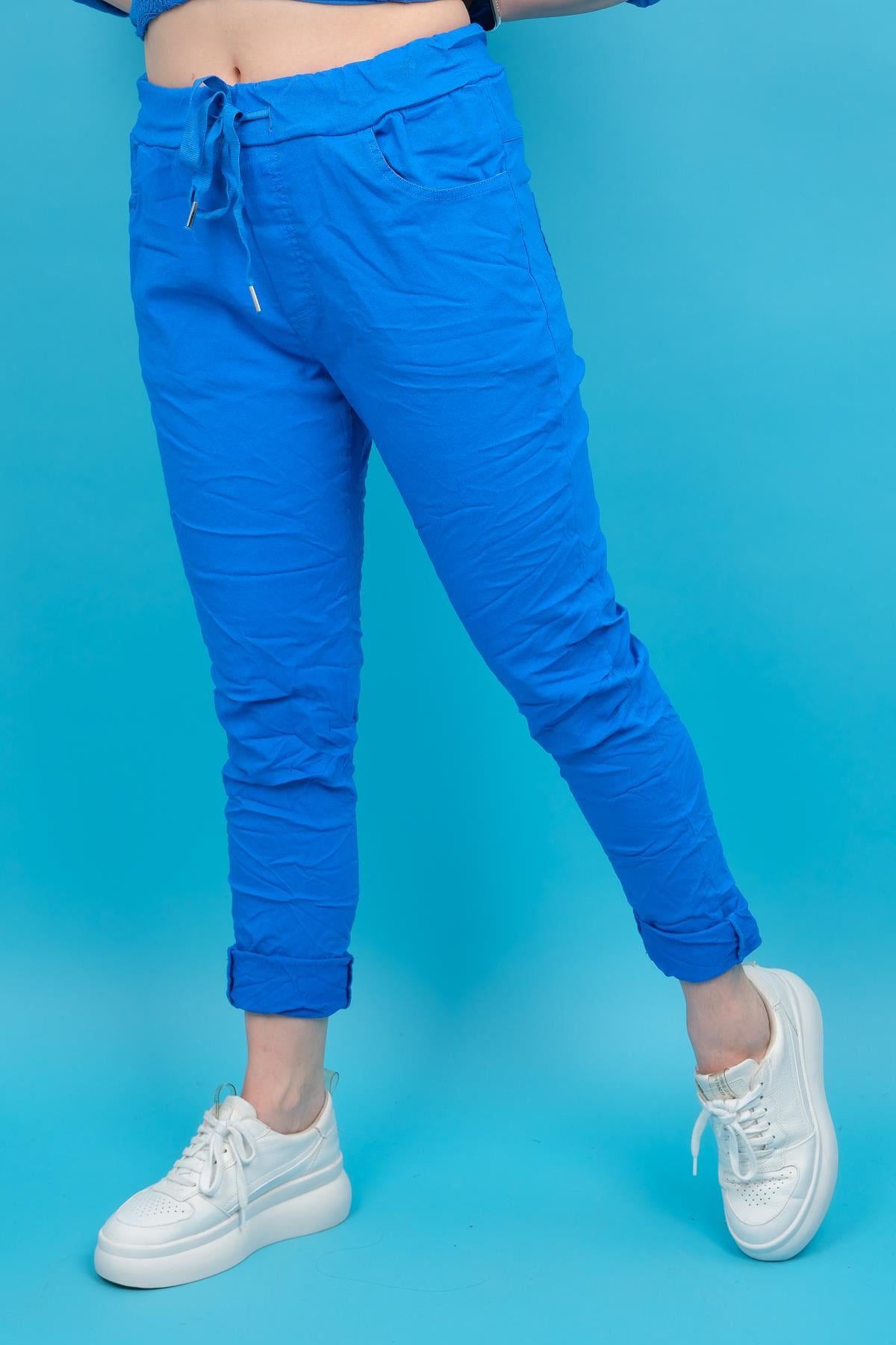 Likralı Düz Basic Pantolon Saks RenkPANTOLON