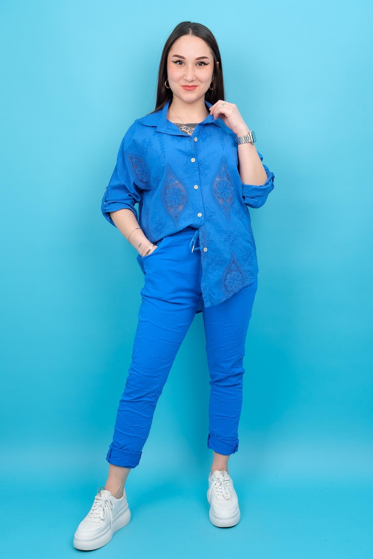 Likralı Düz Basic Pantolon Saks RenkPANTOLON