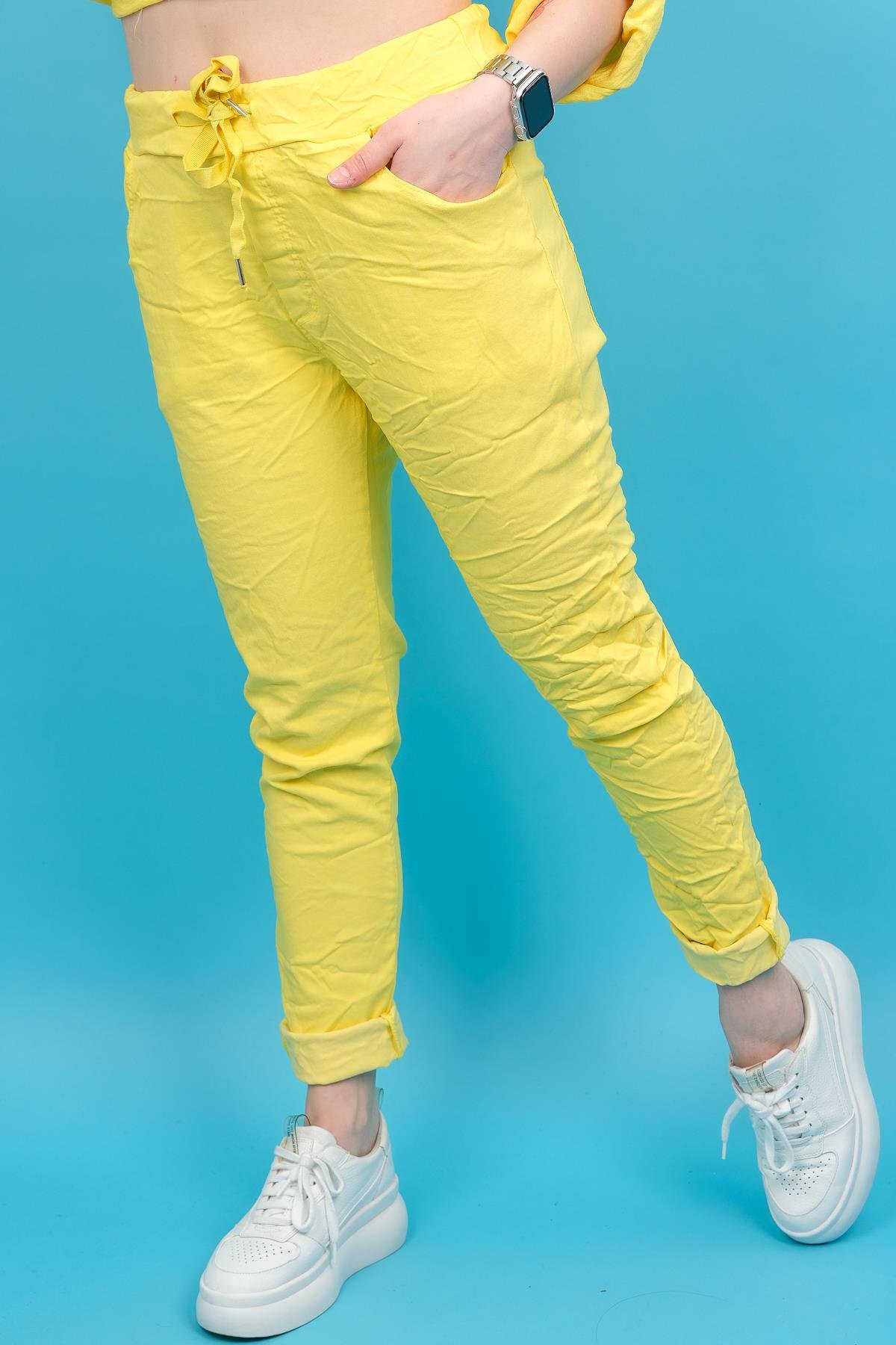 Likralı Düz Basic Pantolon Sarı RenkPANTOLON