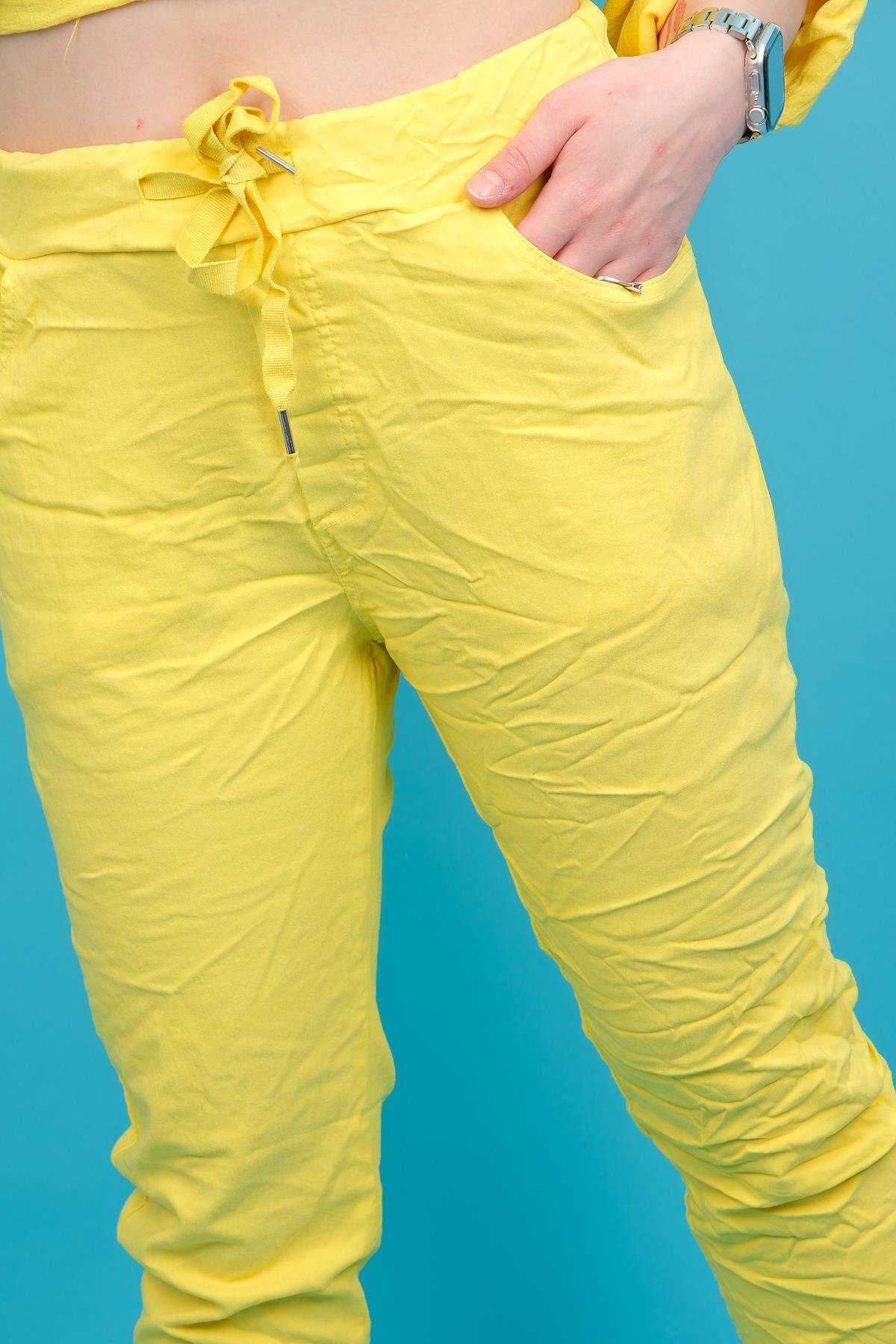 Likralı Düz Basic Pantolon Sarı RenkPANTOLON