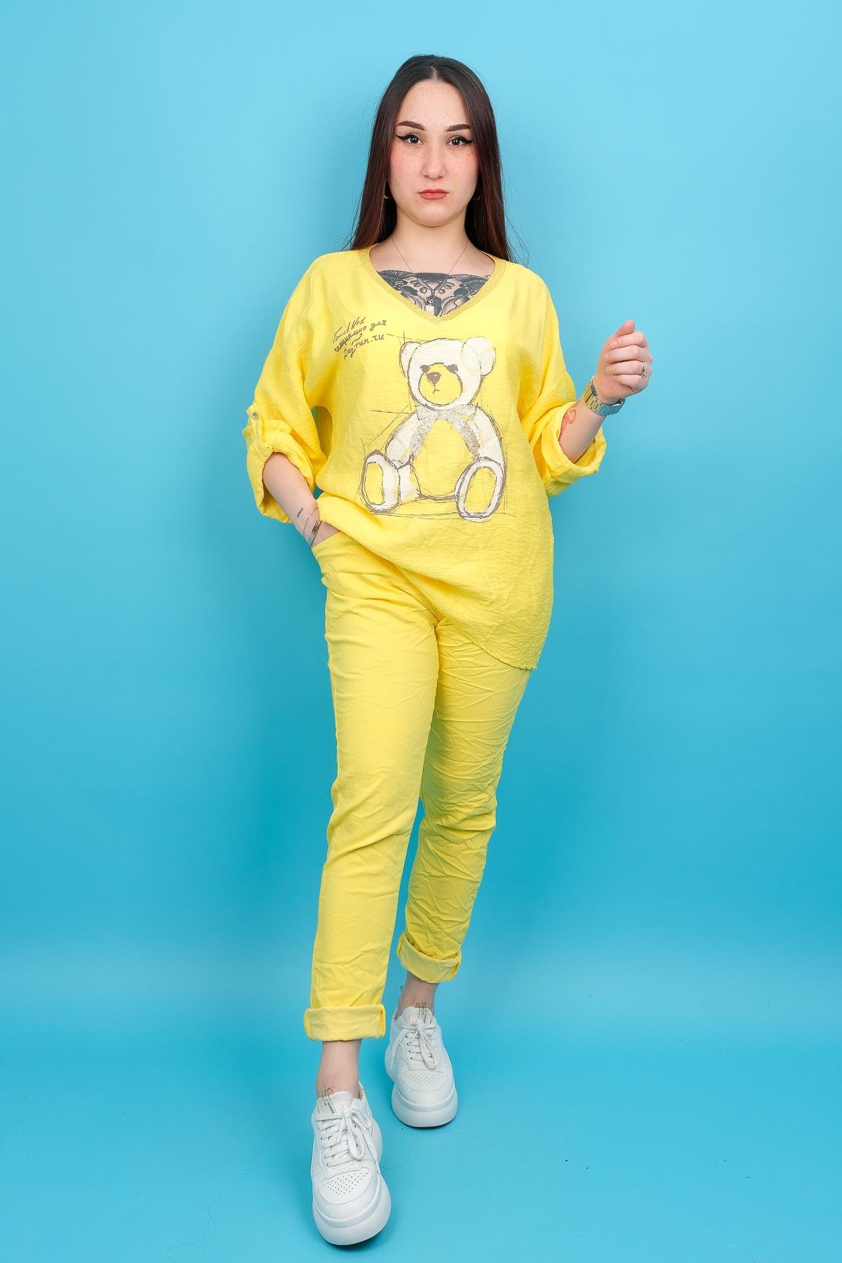 Likralı Düz Basic Pantolon Sarı RenkPANTOLON