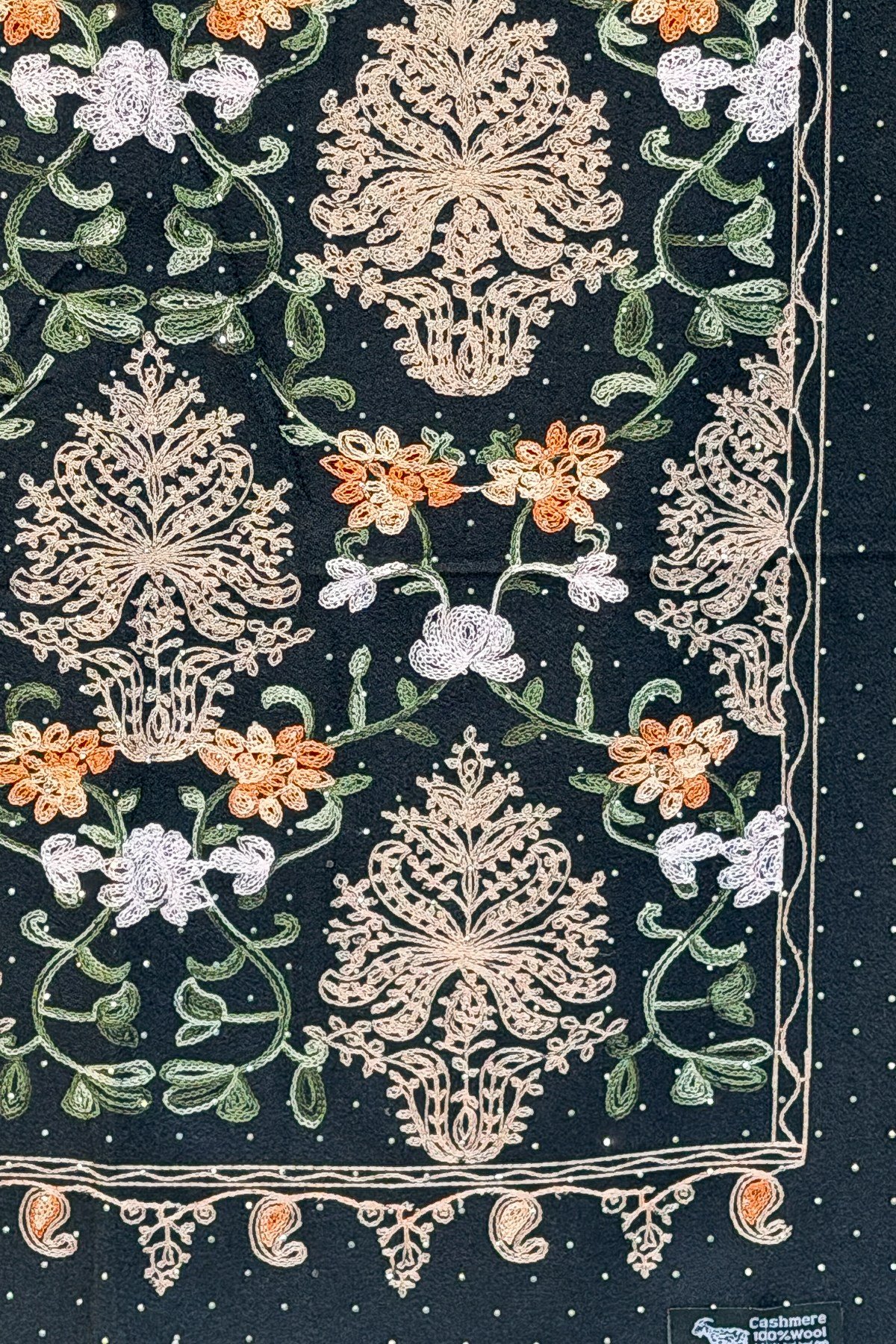 Motif Desen Nakış İşlemeli Taş Baskılı Kaşmir Şal Siyah RenkŞAL & FULAR
