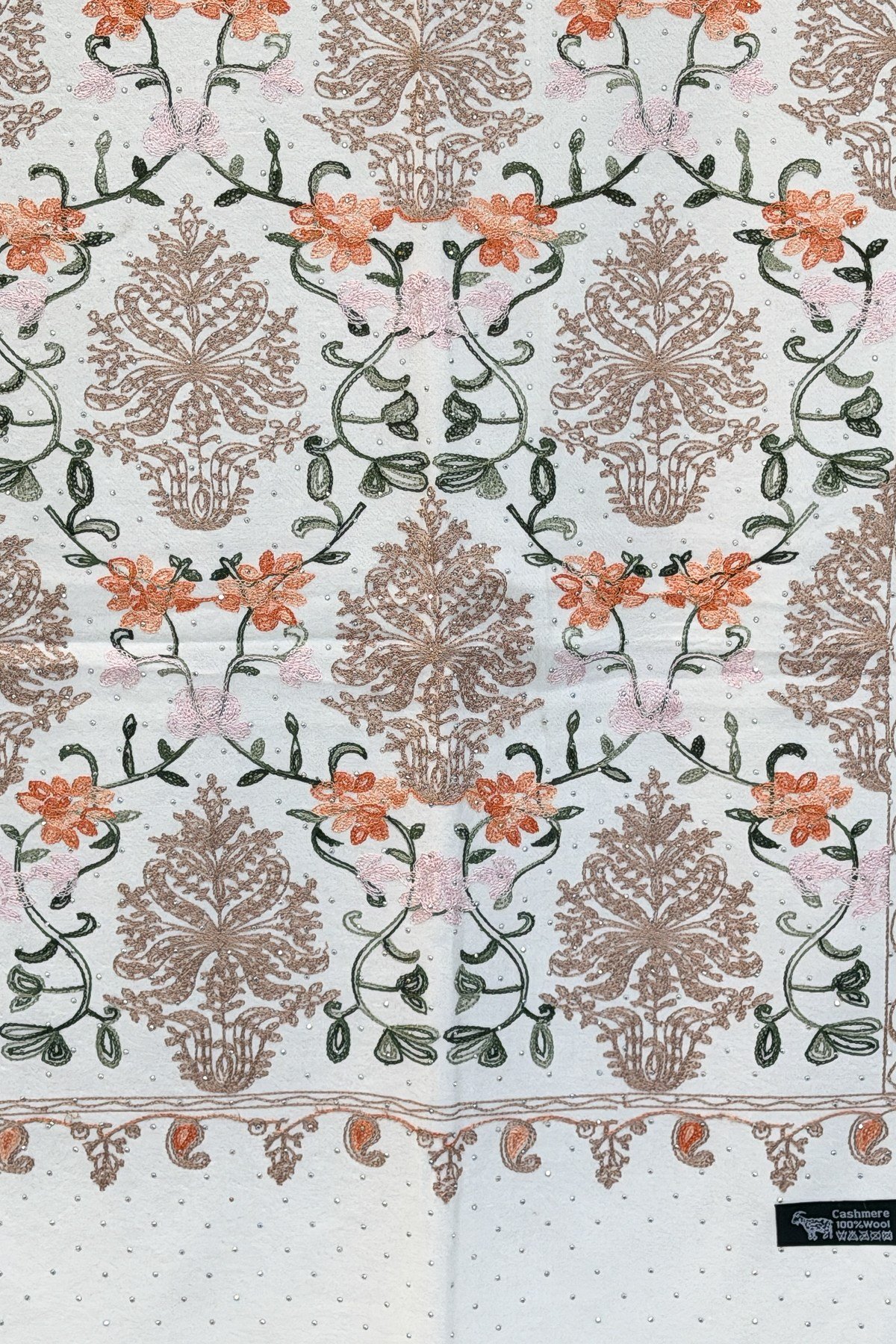 Motif Desen Nakış İşlemeli Taş Baskılı Kaşmir Şal Beyaz RenkŞAL & FULAR