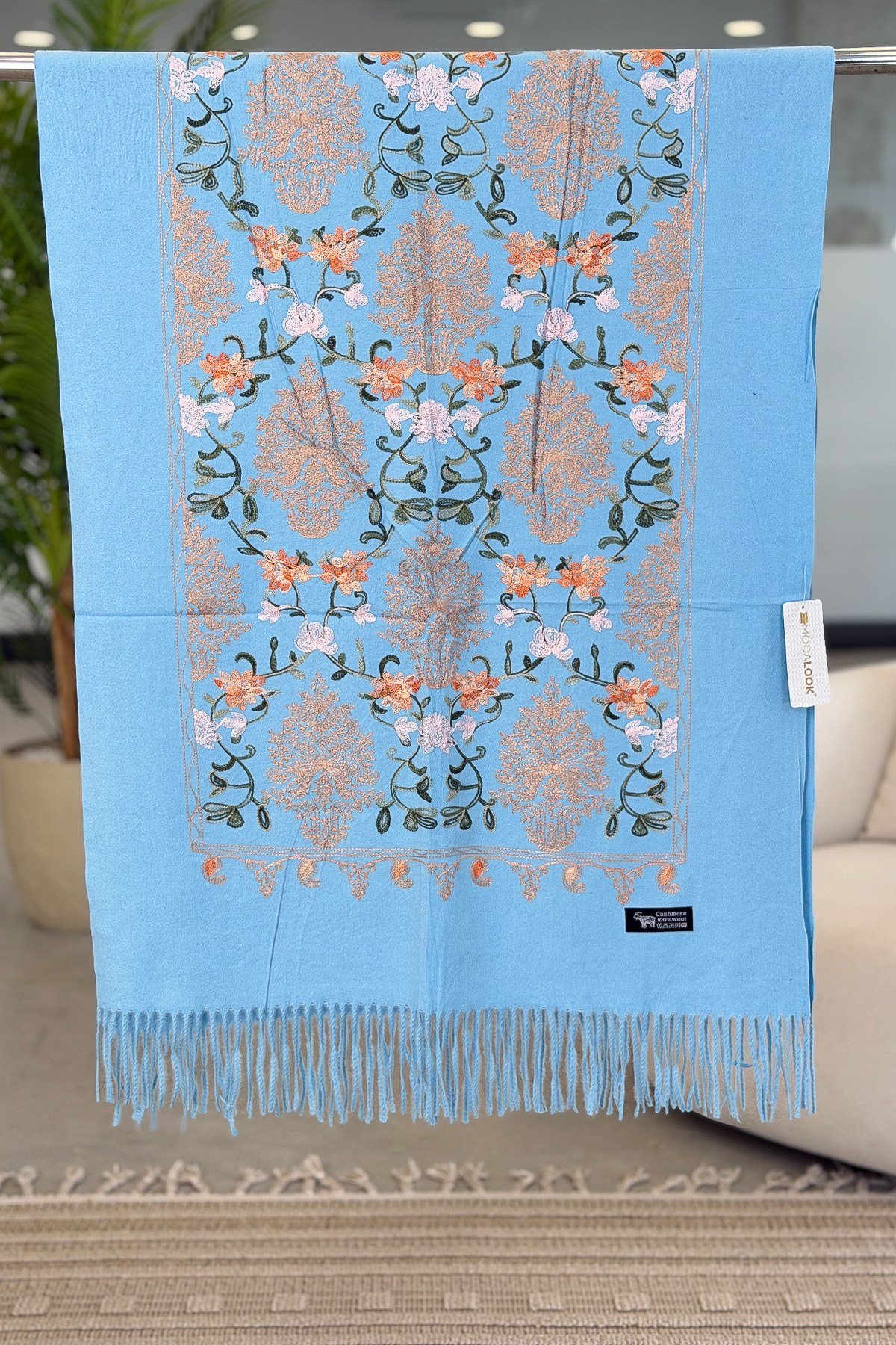 Motif Nakış İşlemeli Kaşmir Şal Bebe Mavi RenkŞAL & FULAR