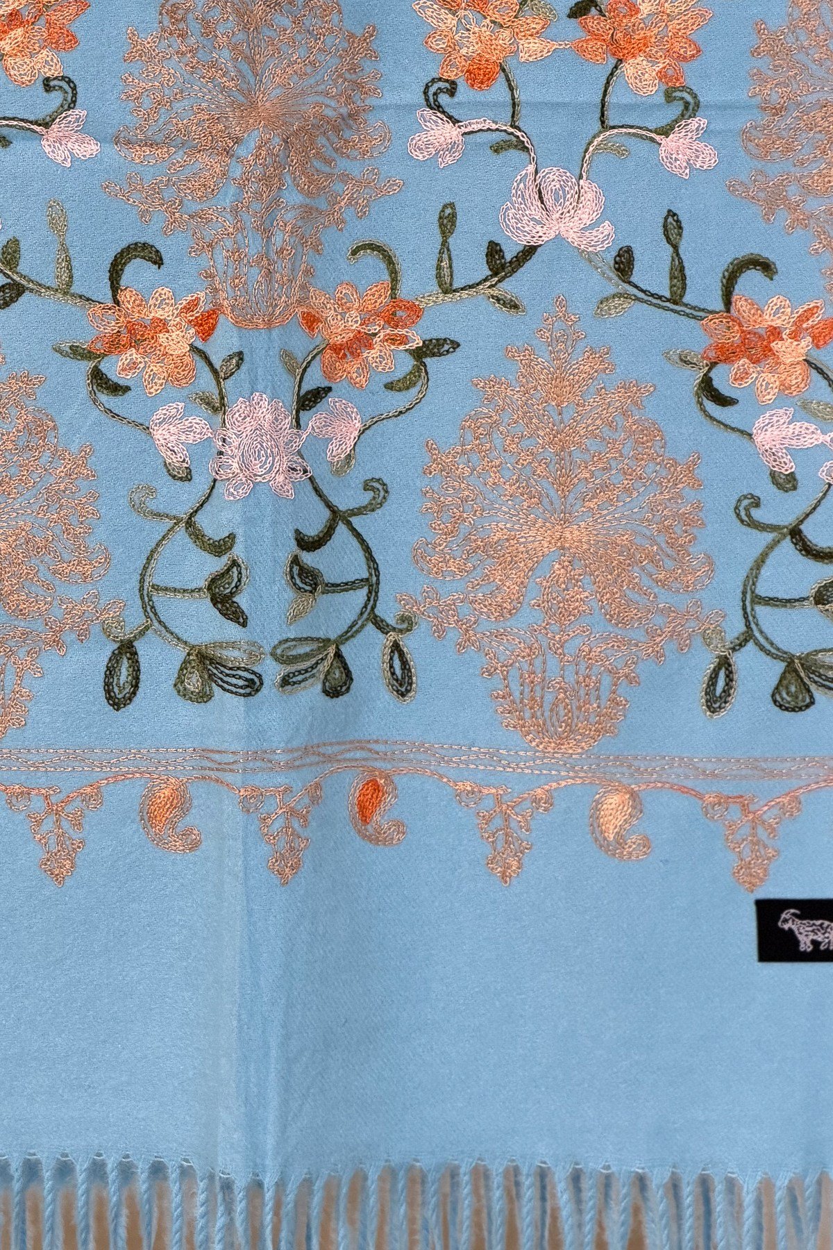 Motif Nakış İşlemeli Kaşmir Şal Bebe Mavi RenkŞAL & FULAR