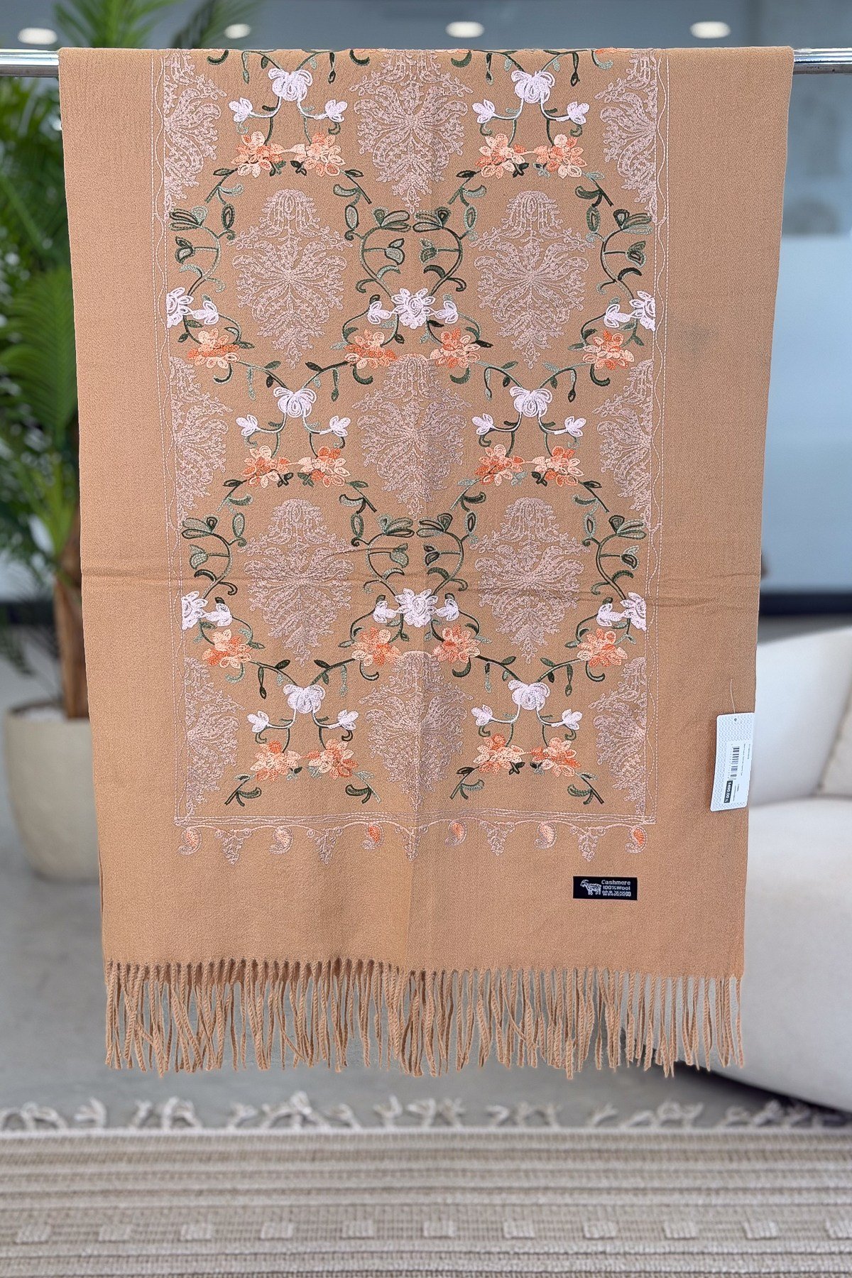 Motif Nakış İşlemeli Kaşmir Şal Camel RenkŞAL & FULAR