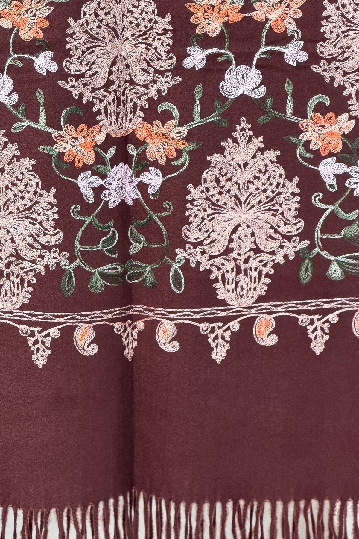 Motif Nakış İşlemeli Kaşmir Şal Kızılkahve RenkŞAL & FULAR