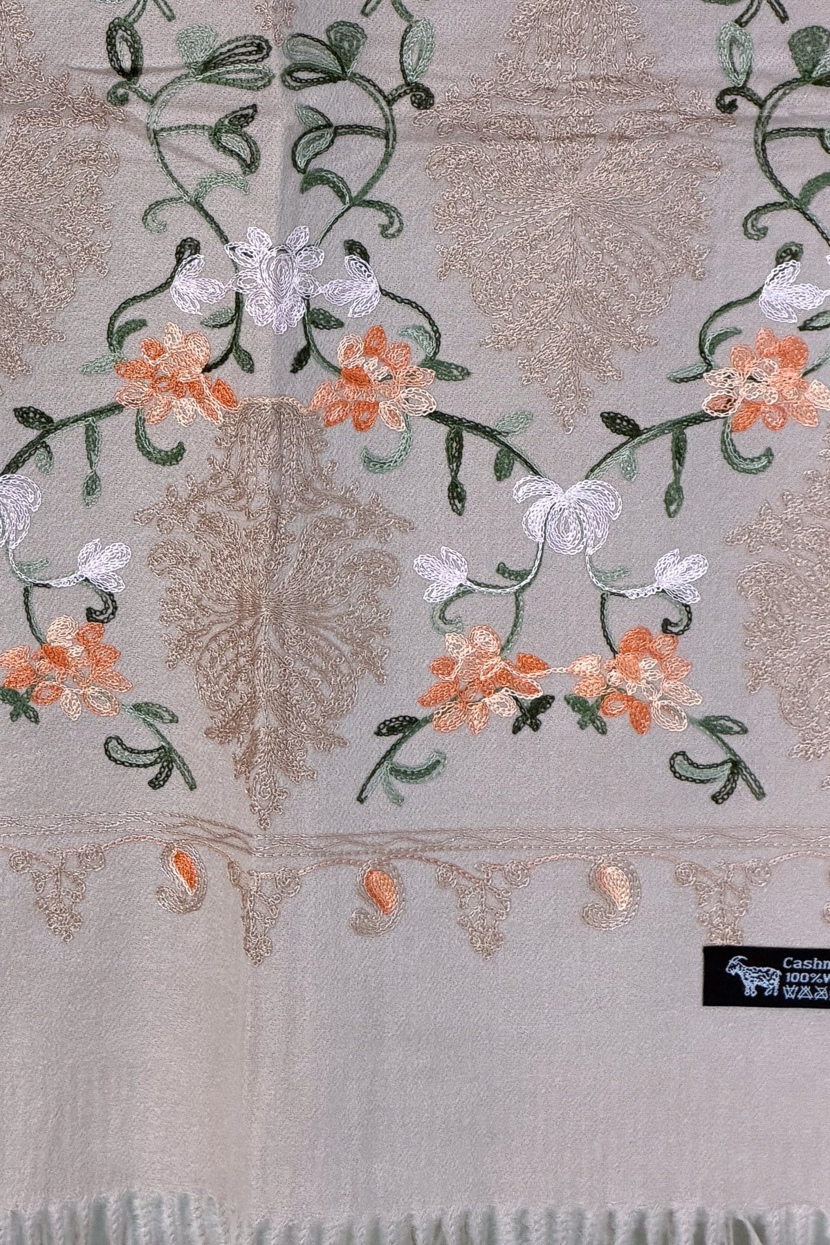 Motif Nakış İşlemeli Kaşmir Şal Koyu Bej RenkŞAL & FULAR