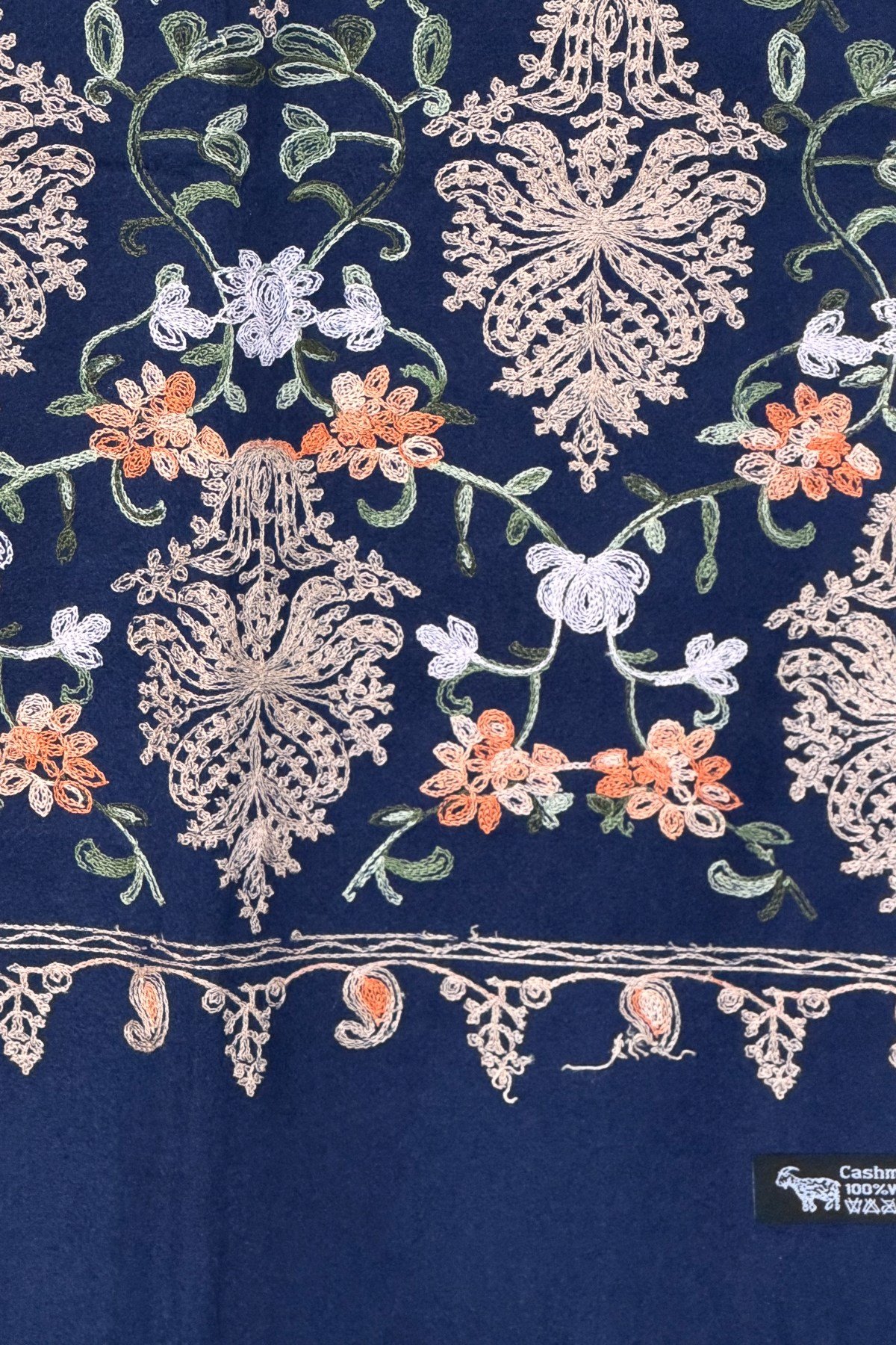 Motif Nakış İşlemeli Kaşmir Şal Lacivert RenkŞAL & FULAR