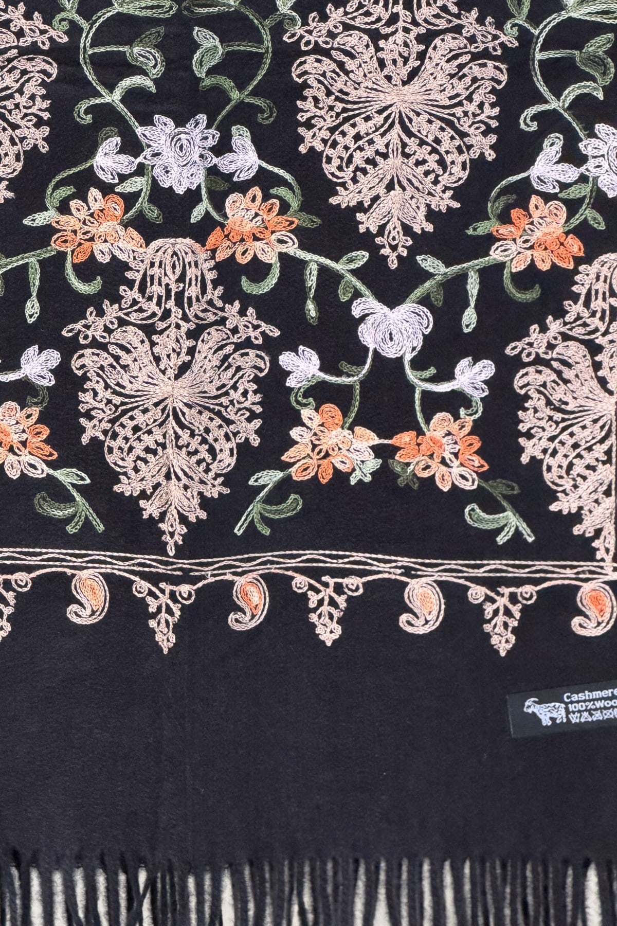 Motif Nakış İşlemeli Kaşmir Şal Siyah RenkŞAL & FULAR