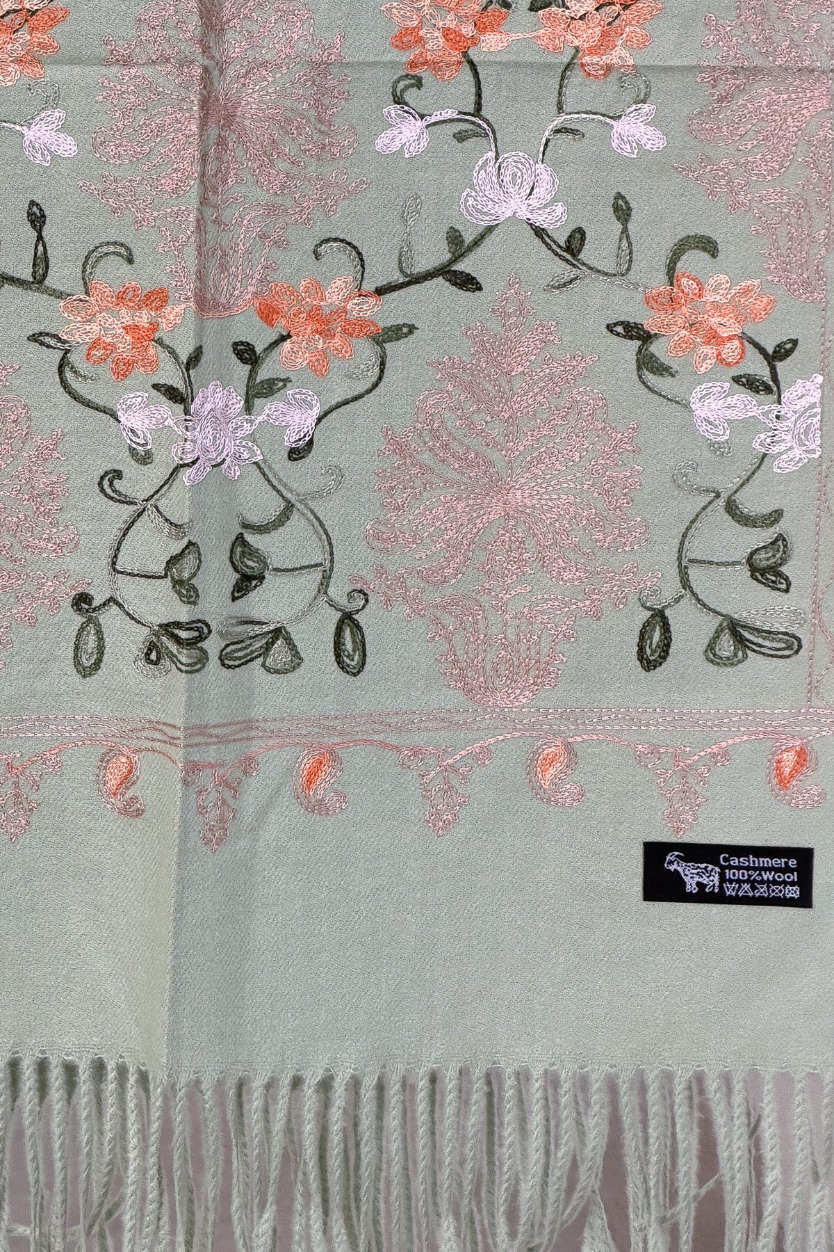 Motif Nakış İşlemeli Kaşmir Şal Su Yeşili RenkŞAL & FULAR
