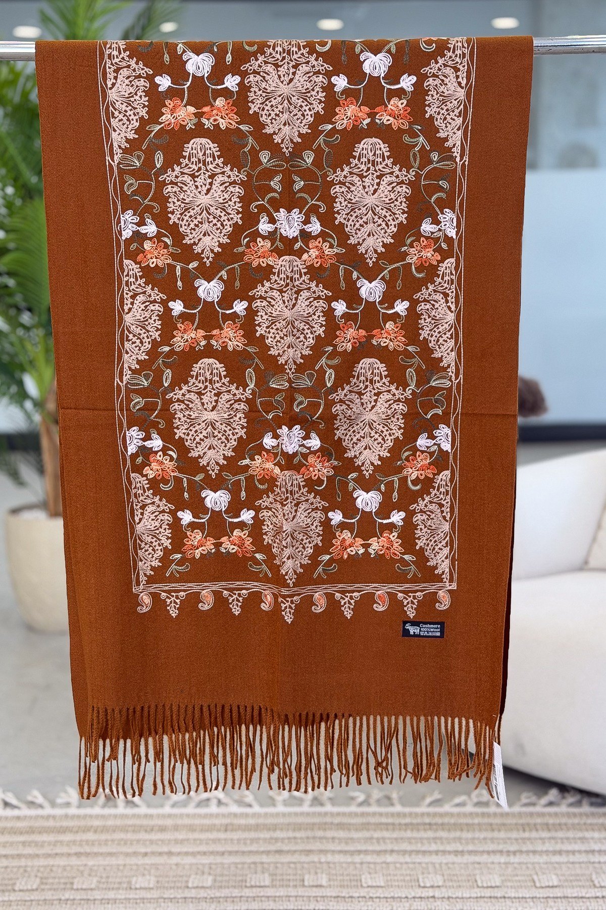 Motif Nakış İşlemeli Kaşmir Şal Taba RenkŞAL & FULAR