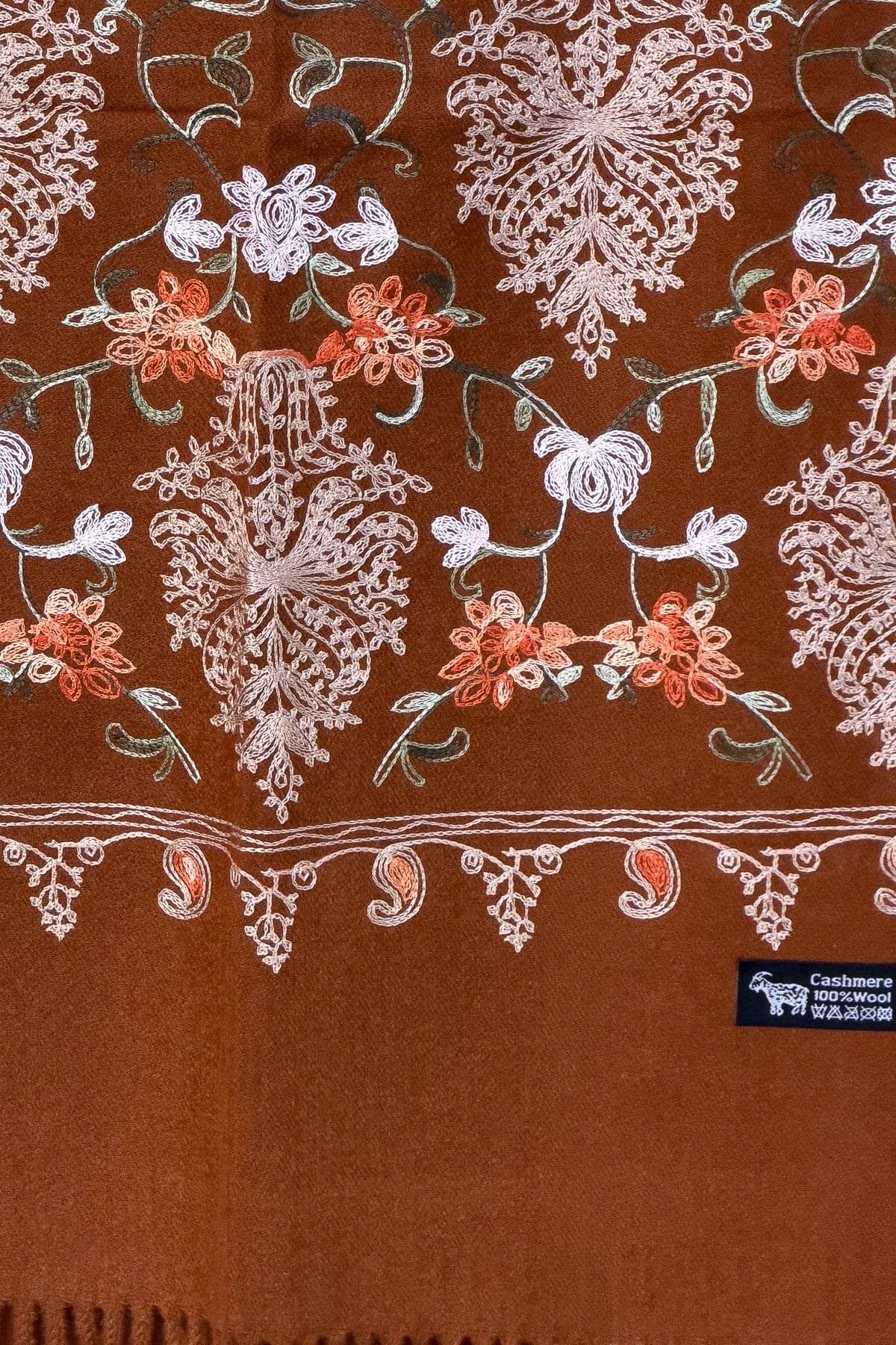 Motif Nakış İşlemeli Kaşmir Şal Taba RenkŞAL & FULAR