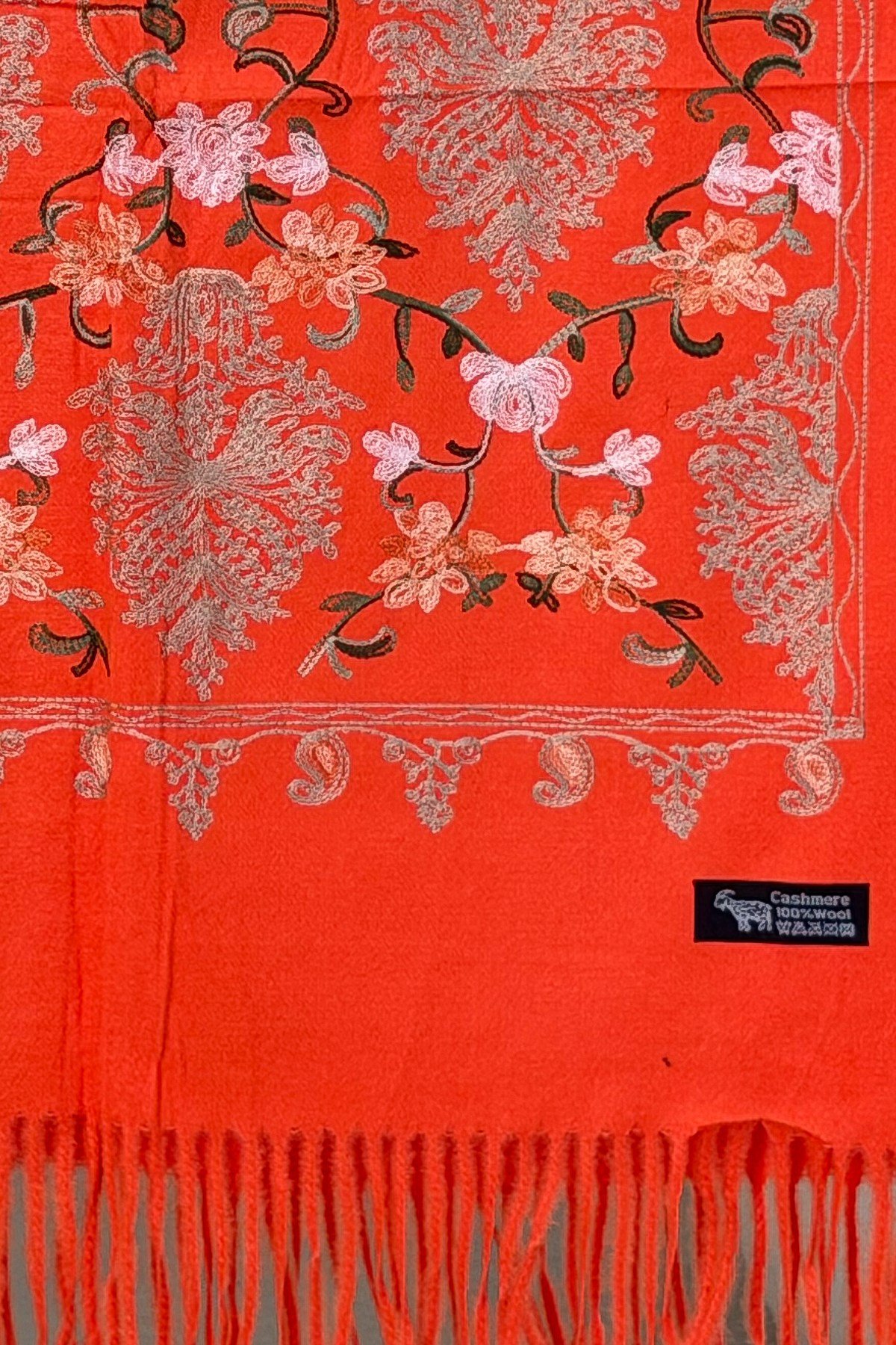 Motif Nakış İşlemeli Kaşmir Şal Turuncu RenkŞAL & FULAR