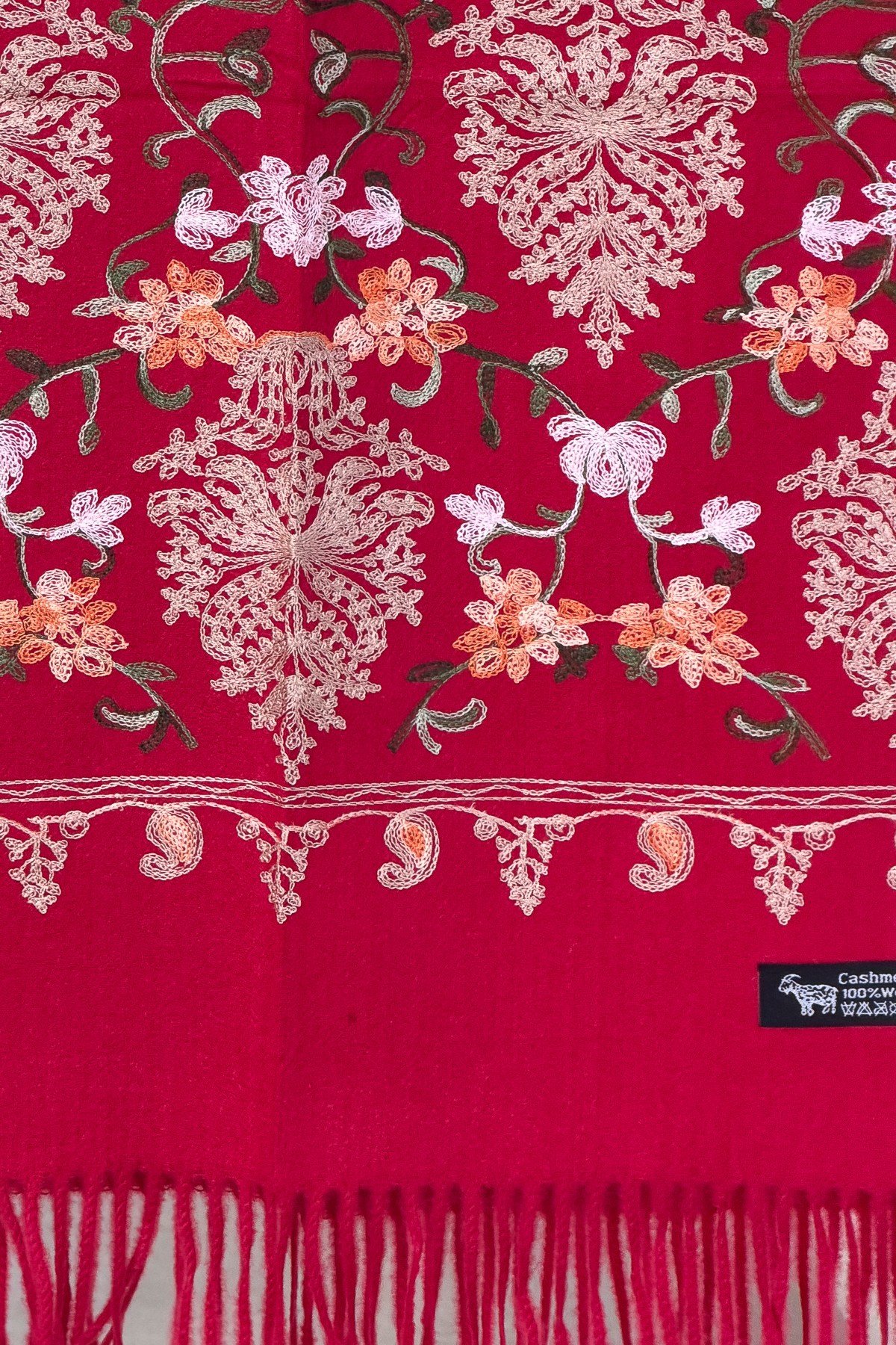 Motif Nakış İşlemeli Kaşmir Şal Vişne RenkŞAL & FULAR