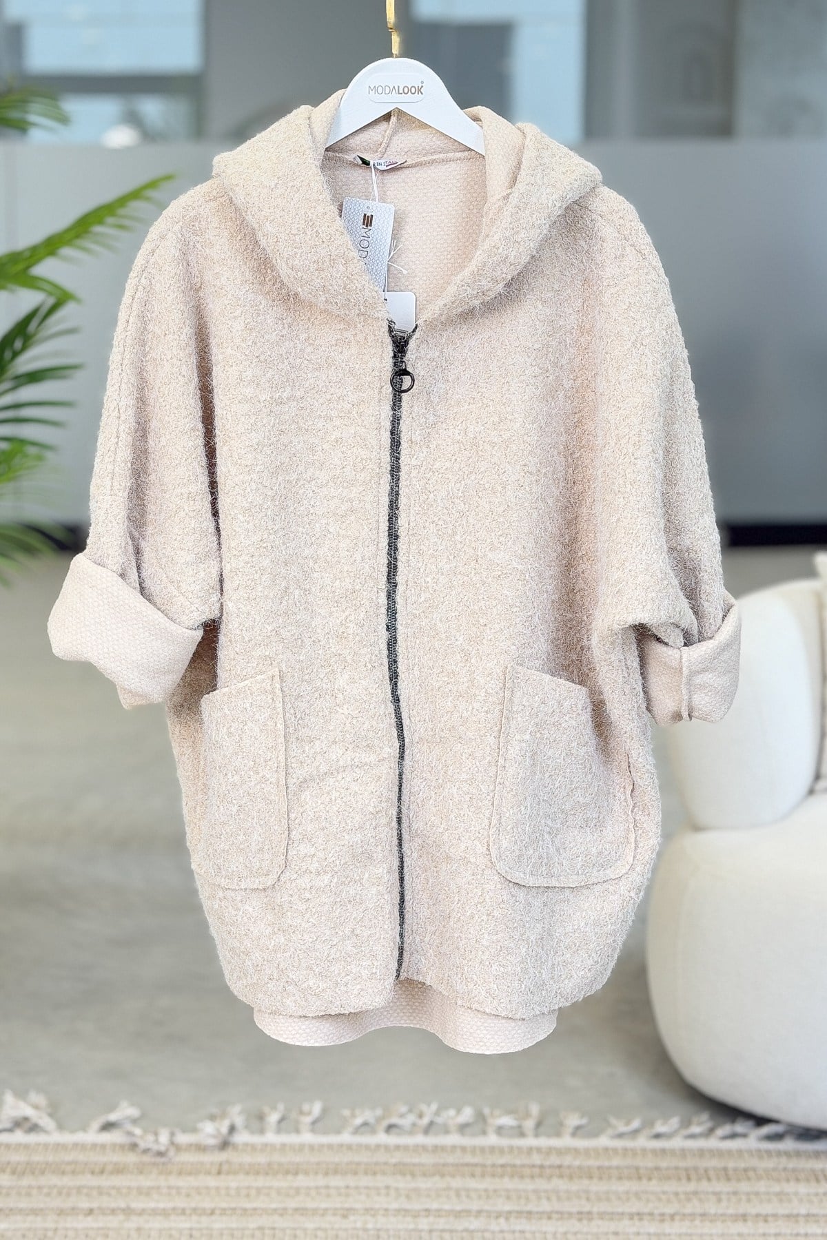 Oversize Kalıp Keçe Kaban Bej RenkMONT & KABAN