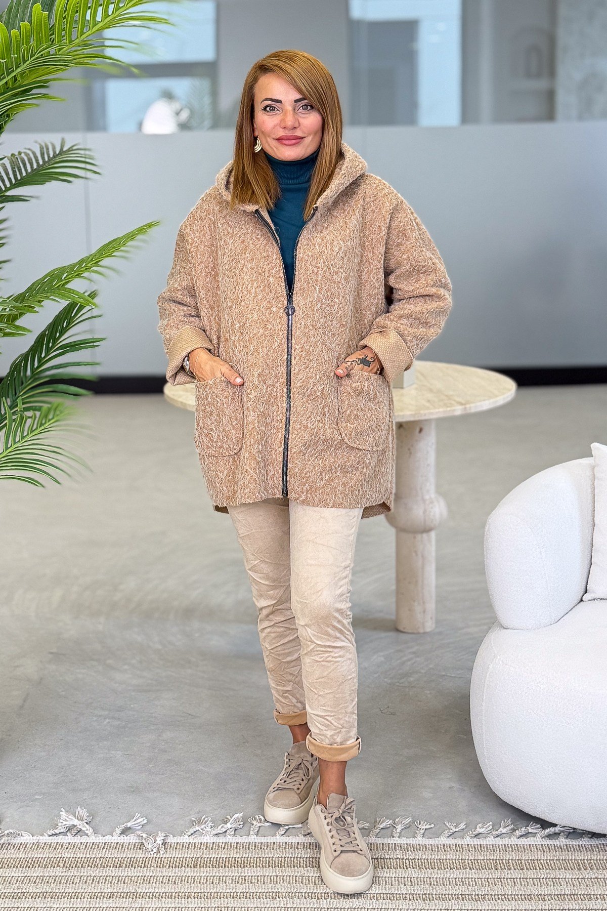 Oversize Kalıp Keçe Kaban Camel RenkMONT & KABAN