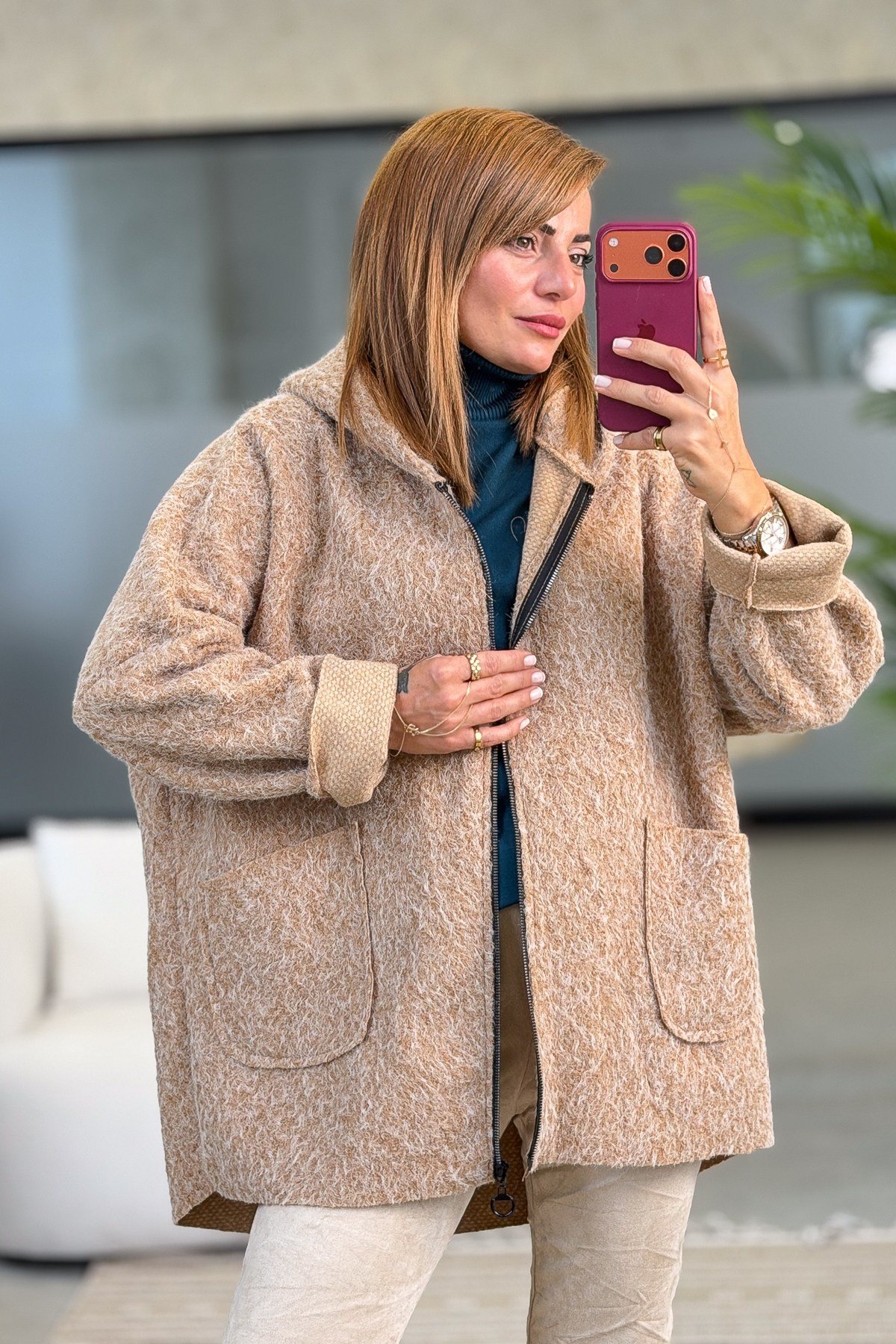 Oversize Kalıp Keçe Kaban Camel RenkMONT & KABAN