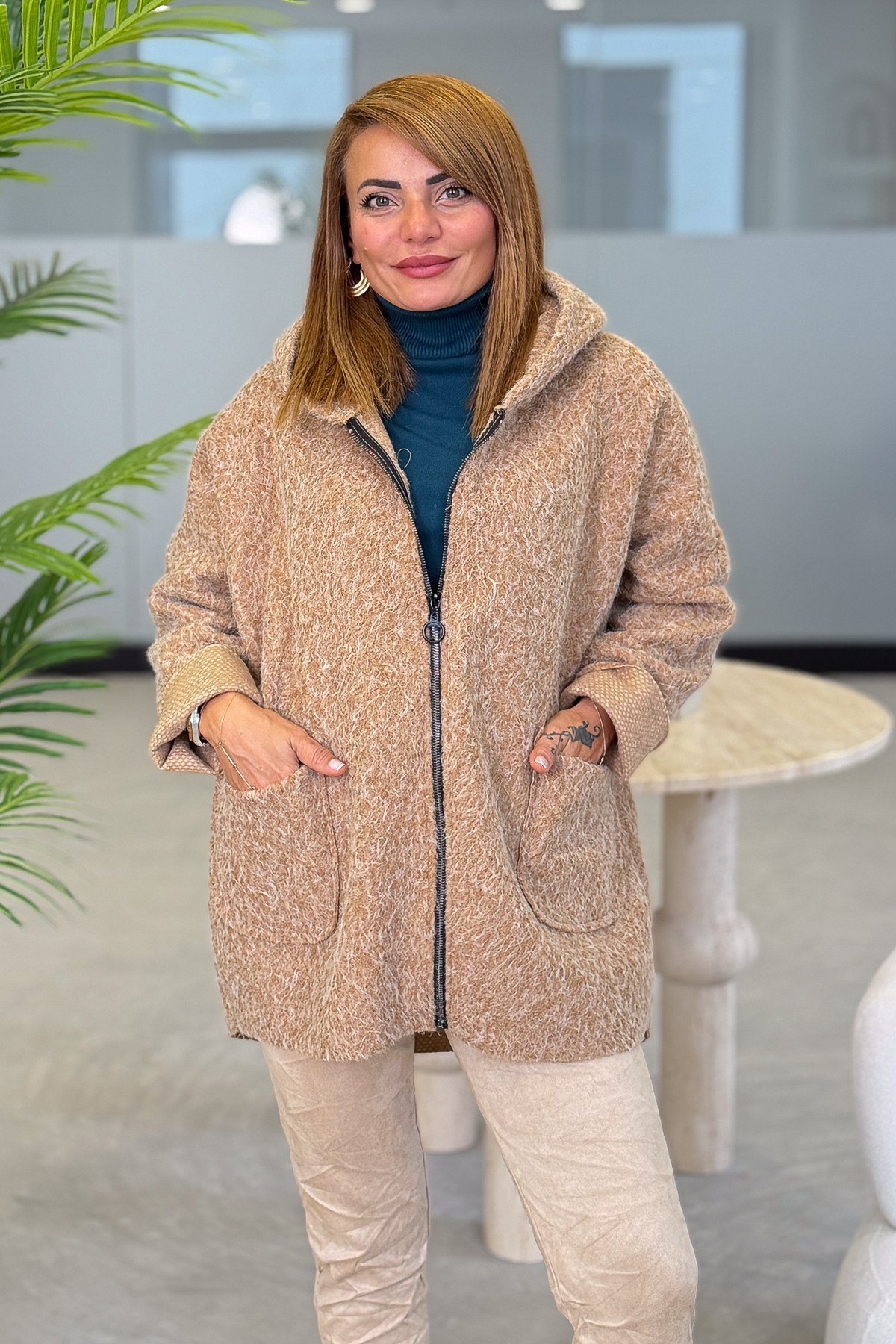 Oversize Kalıp Keçe Kaban Camel RenkMONT & KABAN